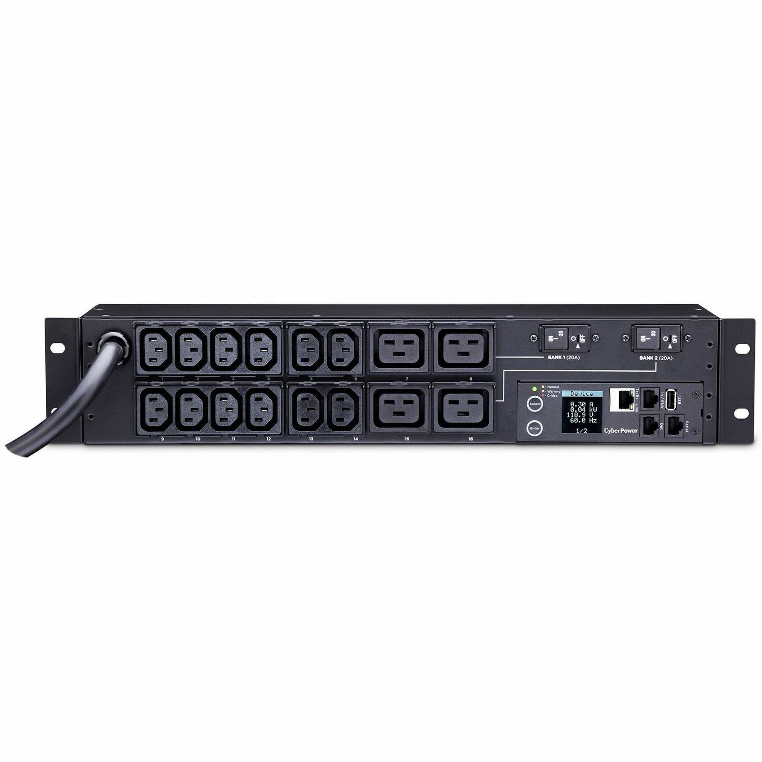 CyberPower PDU31008 Monitored PDU, 200/240V, 30A, 16-Outlet, 1U Rackmount - Monitored - NEMA L6-30P - 12 x IEC 60320 C13, 4 x IEC 60320 C19 - 230 V AC - Network (RJ-45) - 2U - Horizontal/Vertical - Rack-mountable, Wall-mountable