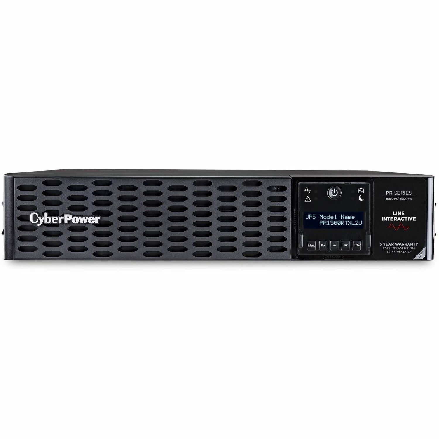 CyberPower PR1500RTXL2UN New Smart App Sinewave UPS Systems - 120 VAC, NEMA 5-15P, 2U, Rack / Tower, Sine Wave, 8 Outlets, LCD, PowerPanel&reg; Business, $400000 CEG, 3YR Warranty