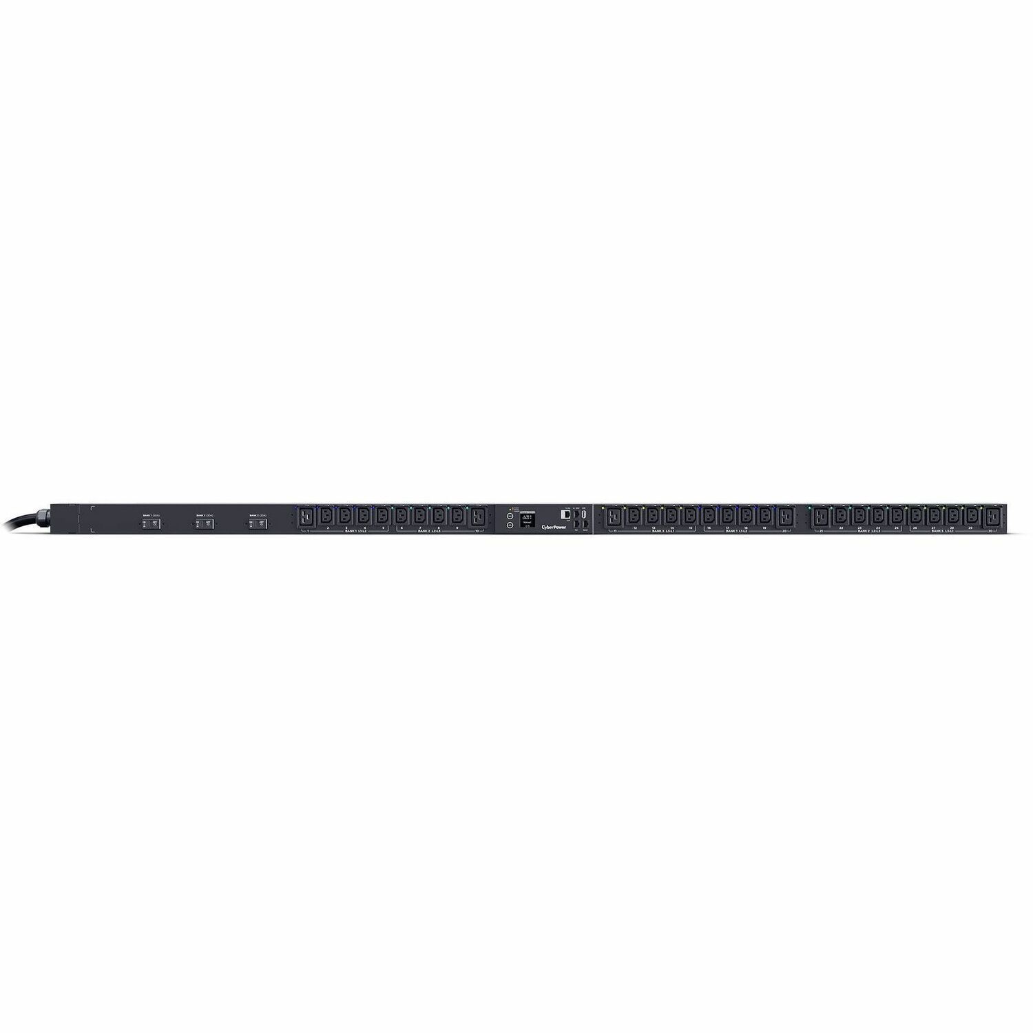 CyberPower PDU83105 3 Phase 200 - 240 VAC 30A Switched Metered-by-Outlet PDU - 30 Outlets, 10 ft, NEMA L15-30P, Vertical, 0U, LCD, 3YR Warranty