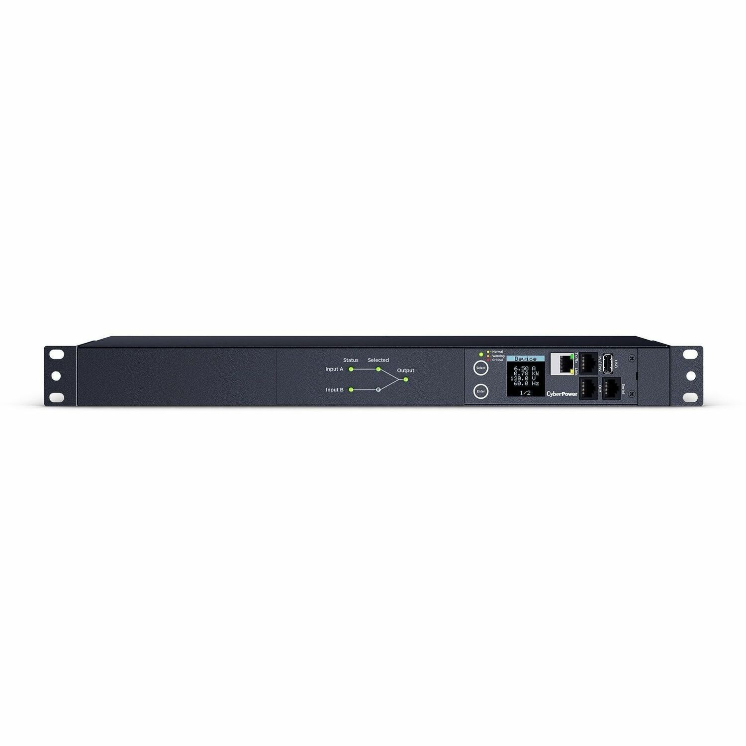 CyberPower Switched ATS PDU PDU44001 10-Outlets PDU - Switched - NEMA 5-15P - 10 x NEMA 5-15R - 120 V AC - Network (RJ-45) - 1U - Horizontal - Rack-mountable