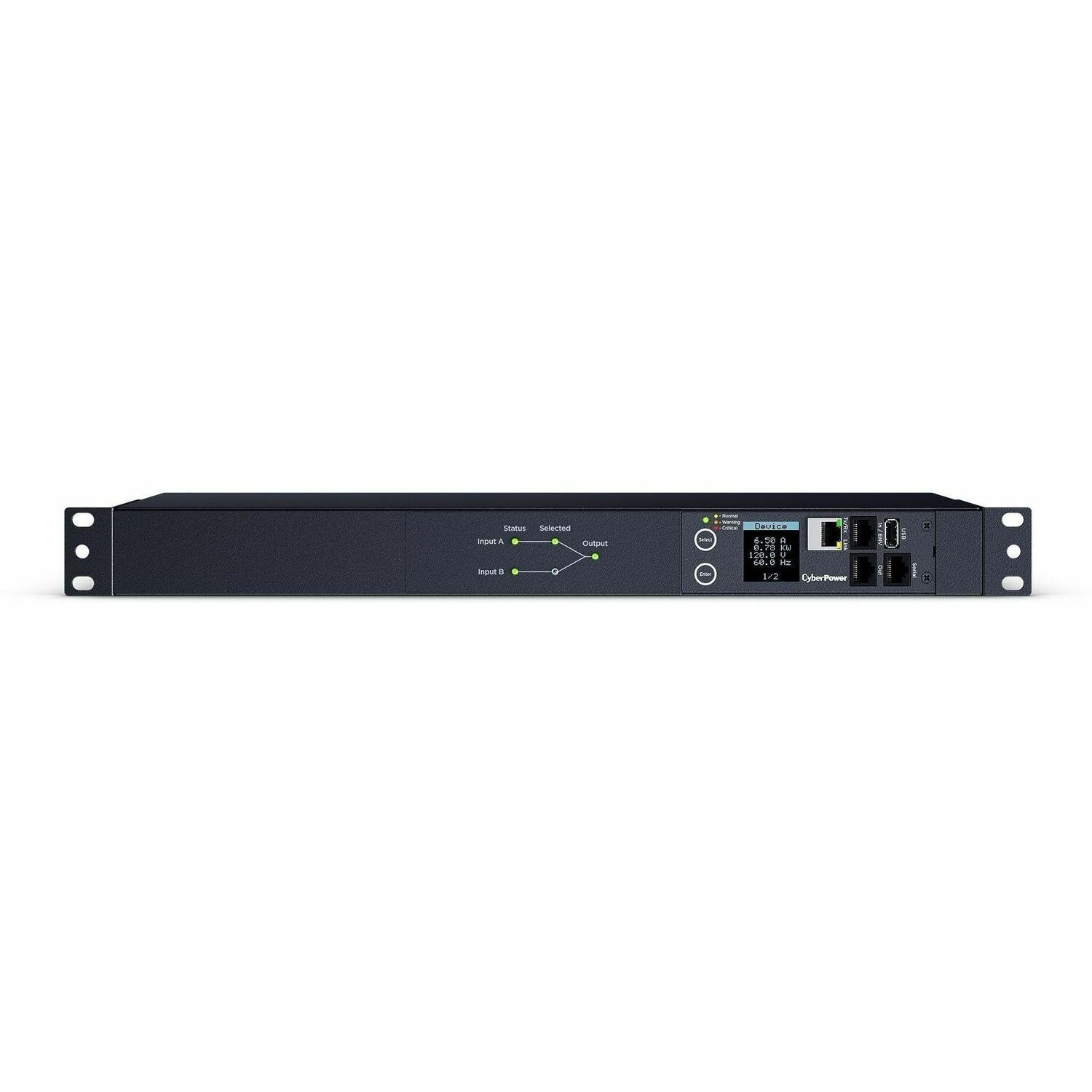 CyberPower Switched ATS PDU PDU44002 10-Outlets PDU - Switched - NEMA L5-20P - 10 x NEMA 5-20R - 120 V AC - Network (RJ-45) - 1U - Horizontal - Rack-mountable