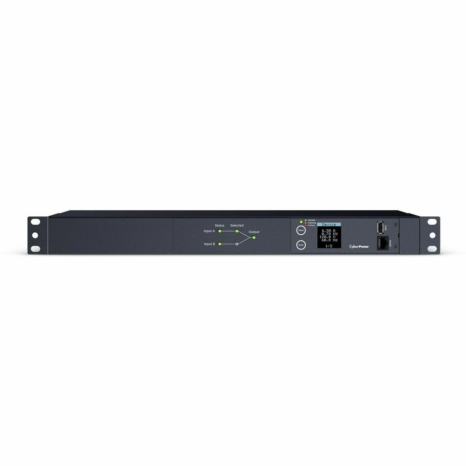 CyberPower Switched ATS PDU PDU24005 10-Outlets PDU - Metered - NEMA L5-20P - 10 x NEMA 5-20R - 120 V AC - 1U - Horizontal - Rack-mountable