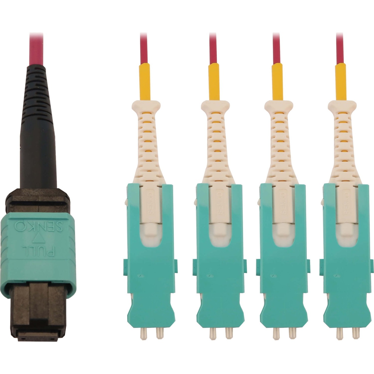 Tripp Lite N845-02M-4S-MG Fiber Optic Network Cable - 6.6 ft Fiber Optic Network Cable for Network Device, Patch Panel, Switch, Transceiver - First End: 1 x MTP/MPO Network - Female - Second End: 8 x SN/PC Network - Male - 400 Gbit/s - LSZH, OFNR - 50/125