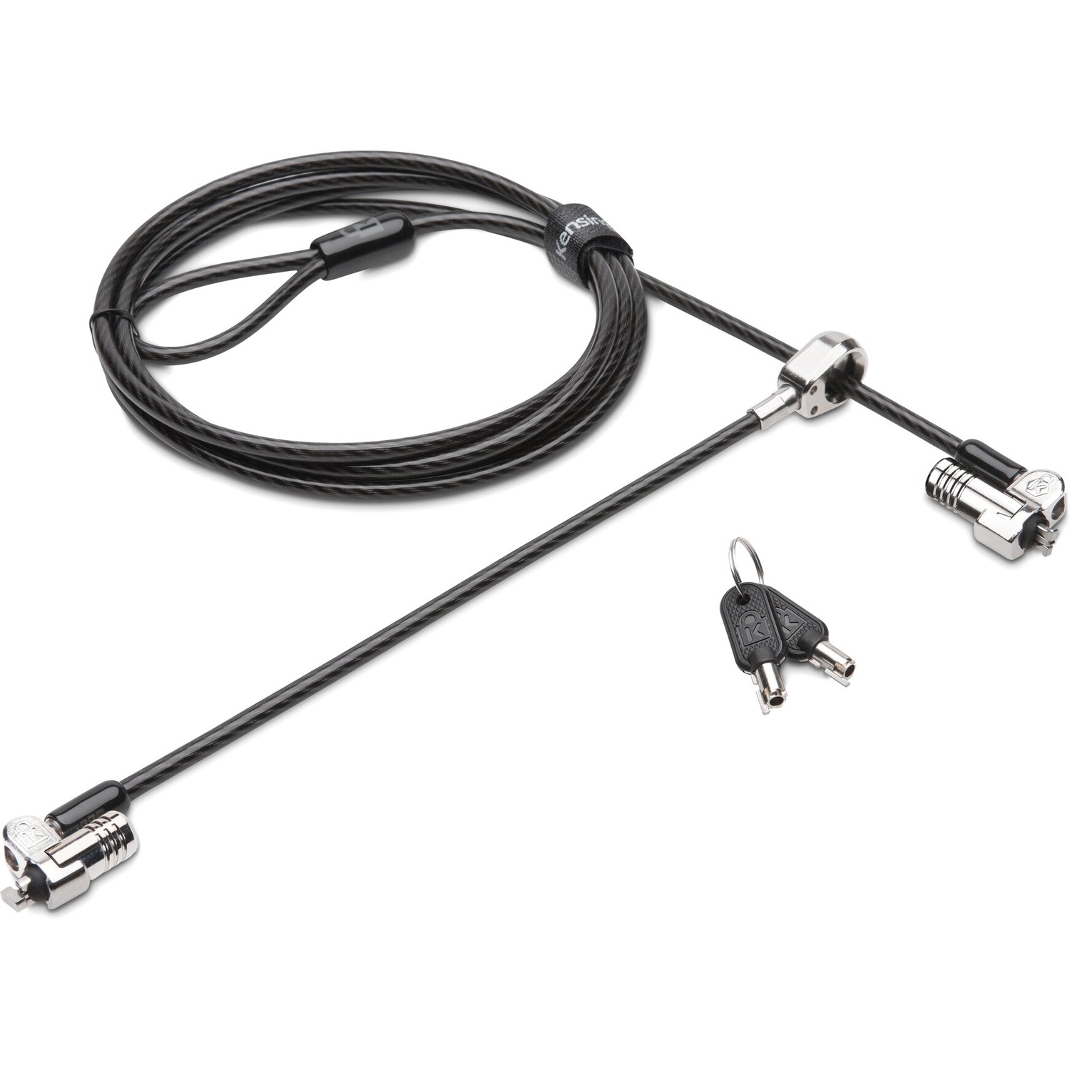 Kensington NanoSaver Keyed Dual Head Laptop Lock - Single Keyed - 5.9 ft (1.80 m) Cable - Single Keyed Lock - Silver - Carbon Steel - For Notebook, Tablet