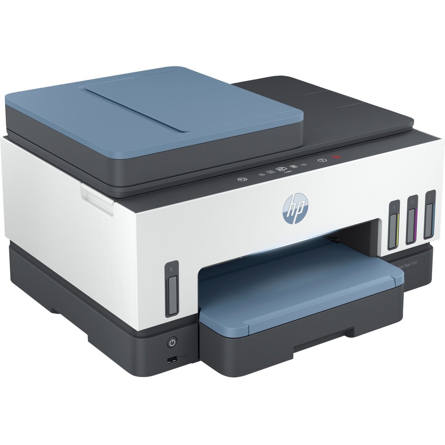 HP 7602 Wired & Wireless Smart Tank Inkjet Multifunction Printer - Color - Copier/Fax/Printer/Scanner - 4800 x 1200 dpi Print - Automatic Duplex Print - Up to 6000 Pages Monthly - Color Flatbed Scanner - 1200 dpi Optical Scan - Color Fax - Gigabit Etherne