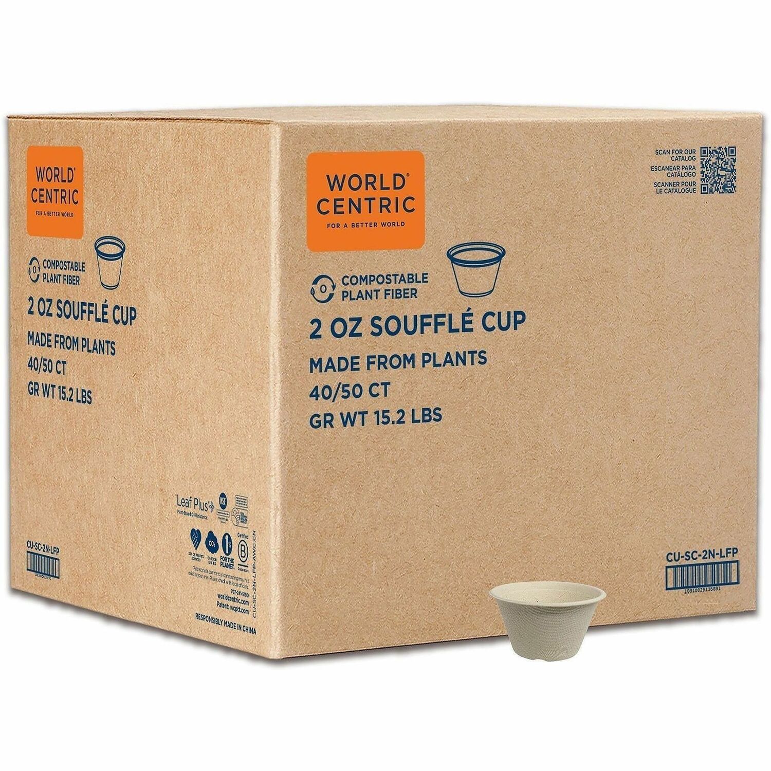 World Centric Compostable Fiber Souffle Cups - Sauce, Dipping - Natural - Fiber Body - 40 - 40 / Carton