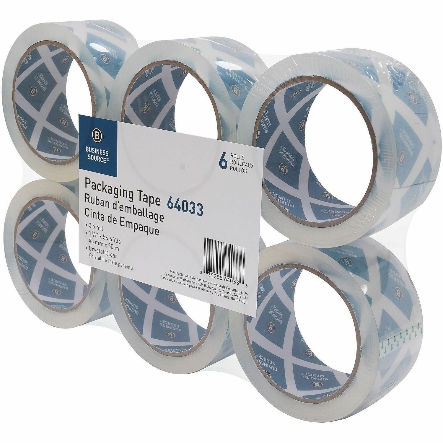 Business Source Crystal Clear Packaging Tape
