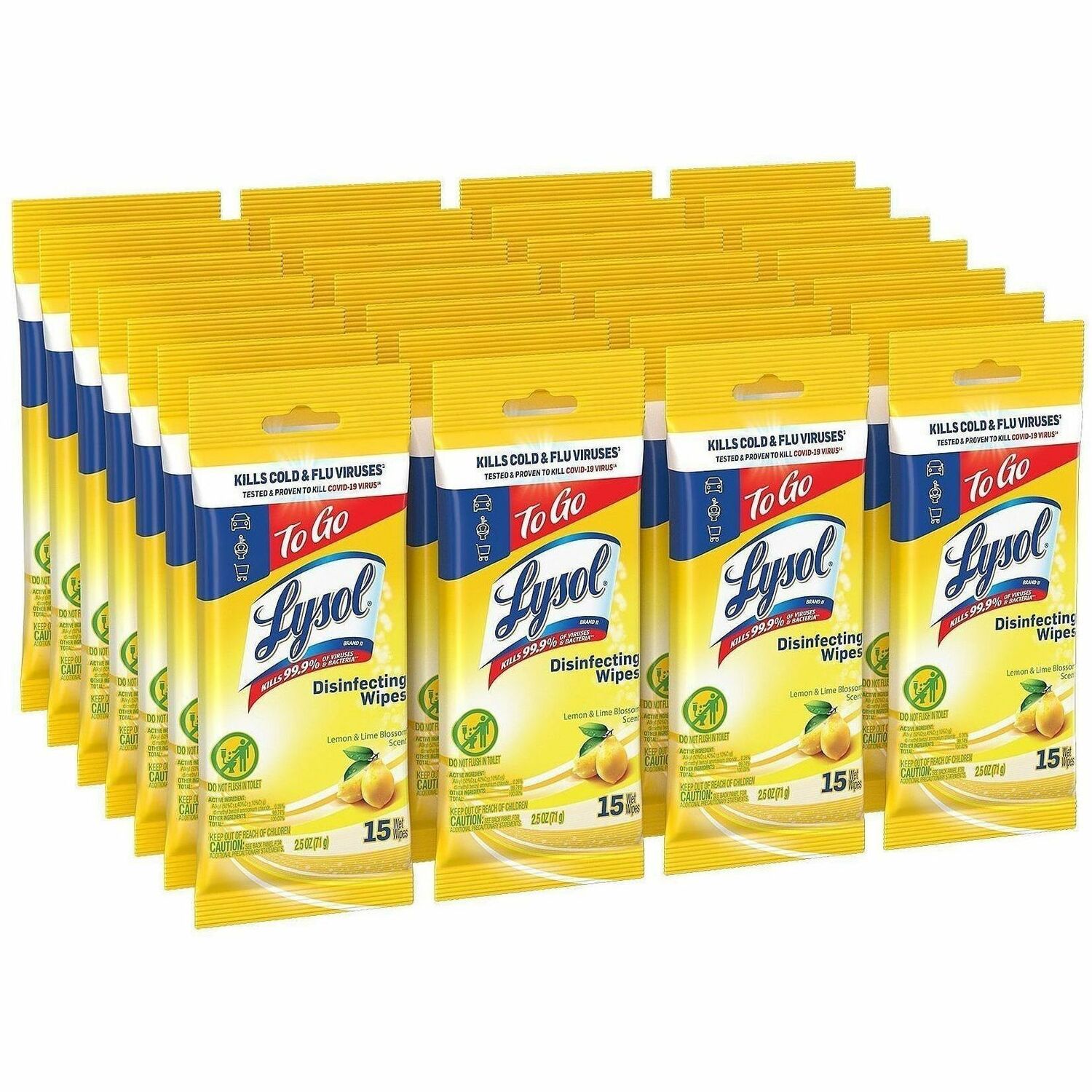 Lysol Disinfecting Wipes - For Multi Surface, Multipurpose - Ready-To-Use - Wipe - Lemon & Lime Blossom Scent - Recommended For: Virus Remover, Bacteria Remover, Allergen Remover, Fungi Remover, Dust Mite Remover, Debris Remover, Pet Dander Remover, Pollen Remover, Mold Remover, Mildew Remover, Stain Remover - Pre-moistened, Disinfectant, No-rinse, Disposable, Presaturated - White - 24 / Carton