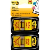 Post-it® Message Flags 100 x Yellow - 1" x 1 3/4" - Arrow, Rectangle - Unruled - "SIGN HERE" - Yellow - Removable, Self-adhesive - 100 / Pack