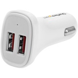 StarTech Dual Port USB Car Charger - White - High Power 24W/4.8A - 2 Port USB Car Charger