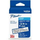 Brother Genuine P-touch TZe121 BK on CLR Label Tape, Laminated, 9mmX8m