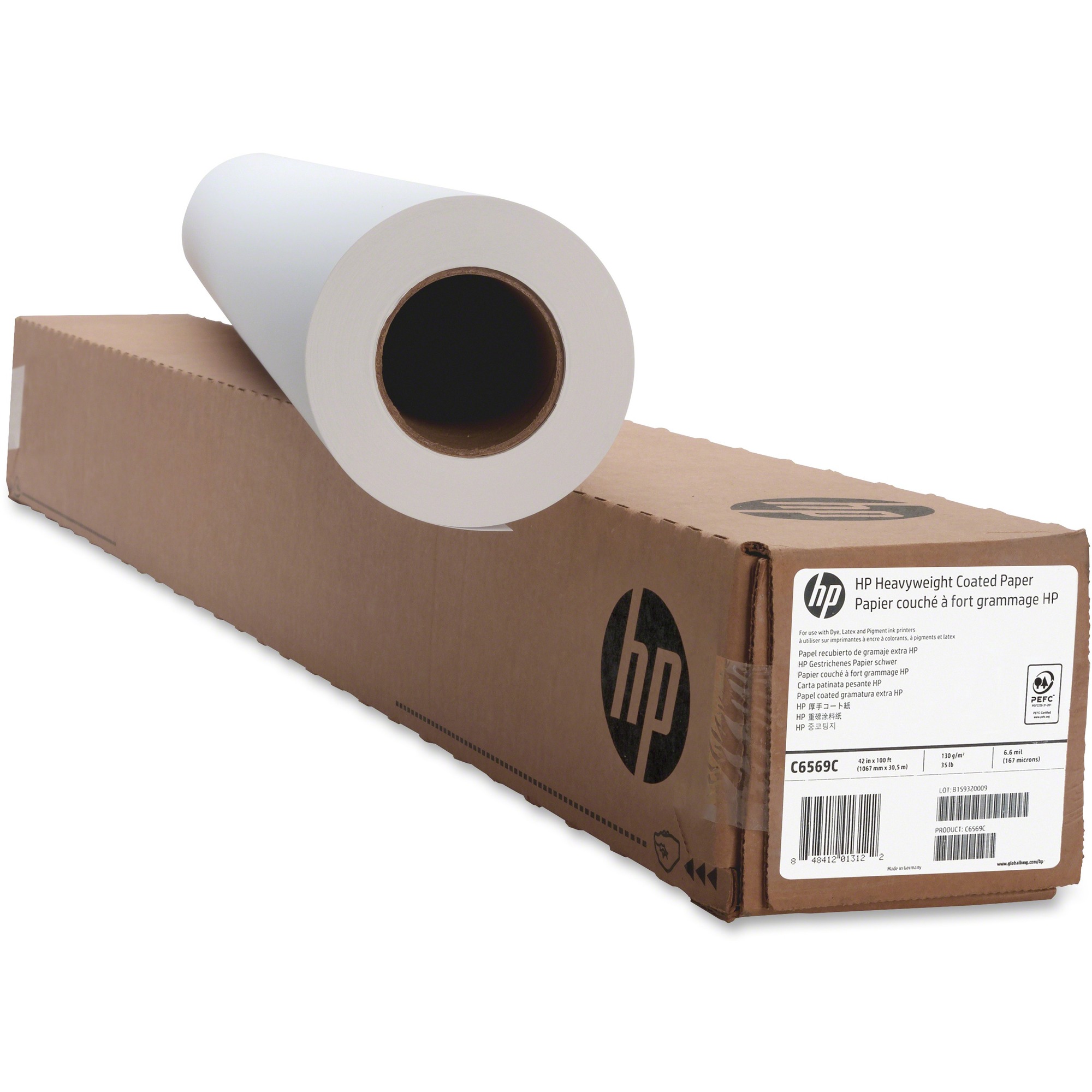 HP C6569C Heavyweight Coated Paper - 90 Brightness - 91% Opacity - 42" (1066.80 mm) x 100 ft (30.48 m) - 35 lb (15875.73 g) Basis Weight - Matte - Heavyweight - Bright White - 1 Roll