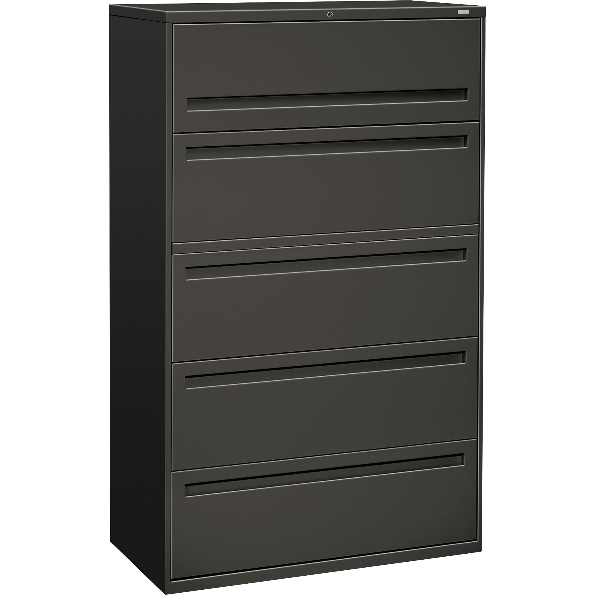 HON Brigade 700 Series 5-Drawer Lateral - 42" Width x 18" Depth x 64.3" Height - 2 x Shelf(ves) - 5 x Drawer(s) - A4, Legal, Letter - Lateral - Interlocking - Charcoal - Steel - Recycled - 1 Each