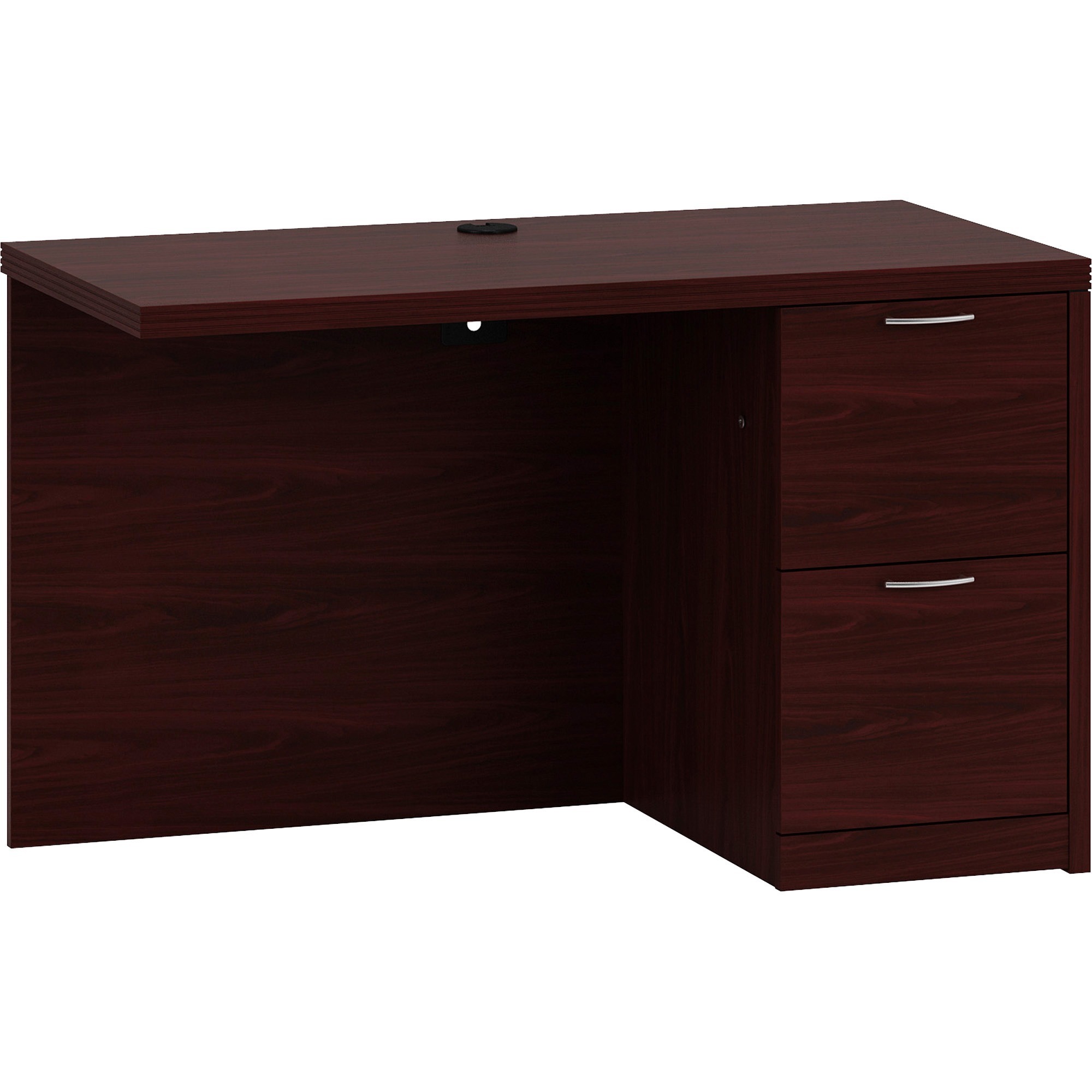 HON Valido Right Return, 48"W - 2-Drawer - 29.5" Height x 48" Width x 24" Depth x 1.5" Thickness - Total Drawer(s): 2 - Single Pedestal on Right Side - Ribbon Edge - Material: Particleboard, Wood - Finish: Laminate, Mahogany - Stain Resistant, Abrasion Resistant, Grommet, Ball-bearing Suspension - For Office - 1 Each