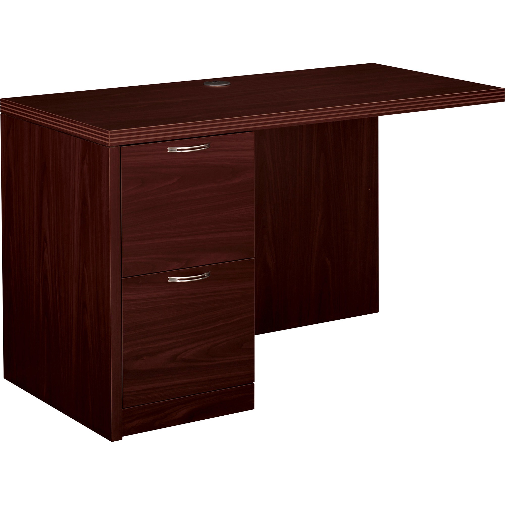 HON Valido Left Return, 48"W - 2-Drawer - 29.5" Height x 48" Width x 24" Depth - Total Drawer(s): 2 - Single Pedestal on Left Side - Ribbon Edge - Material: Particleboard, Wood - Finish: Laminate, Mahogany - Abrasion Resistant, Stain Resistant, Ball-bearing Suspension, Grommet - For Office - 1 Each