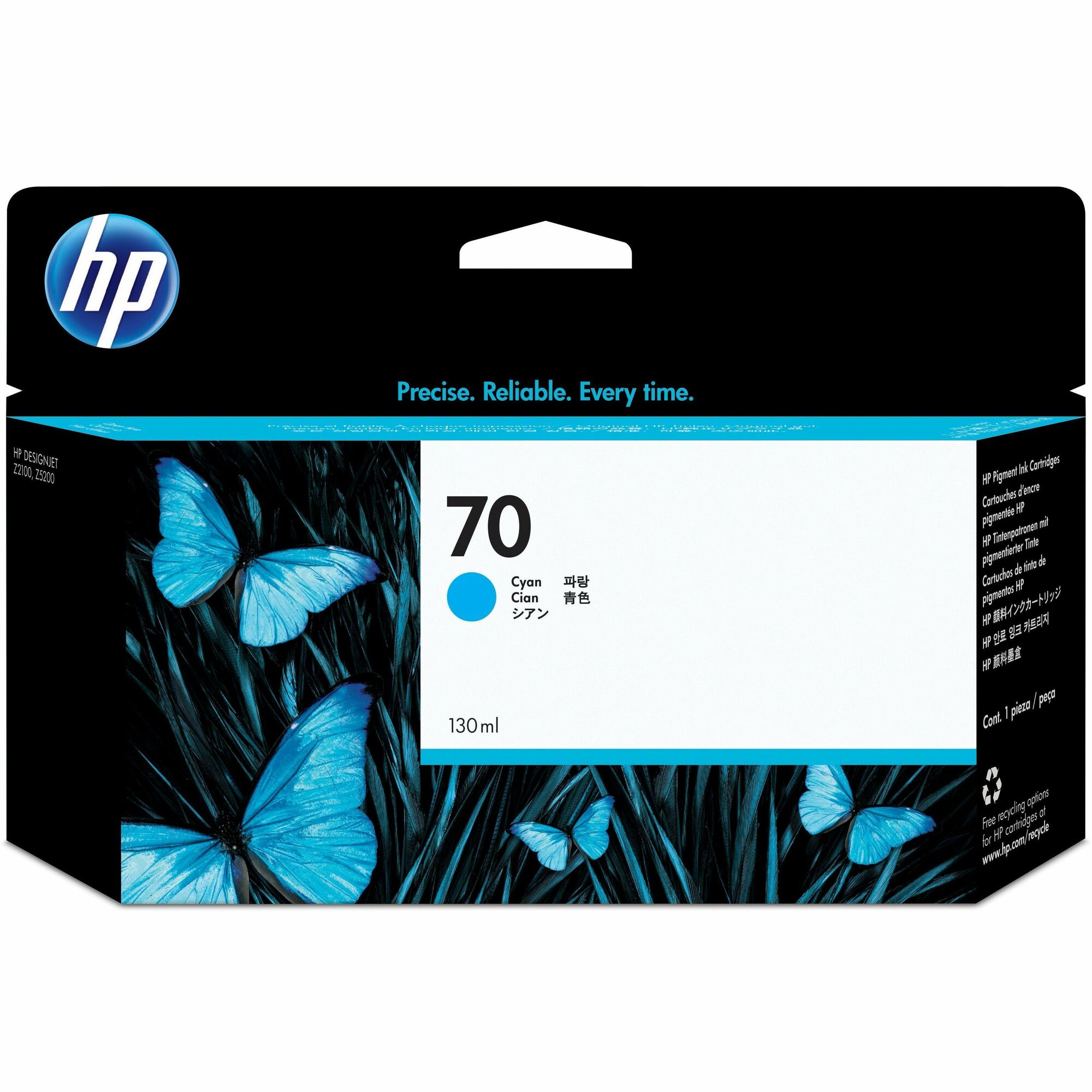 HP 70 (C9452A) Original Inkjet Ink Cartridge - Single Pack - Cyan - 1 Each - 130 mL