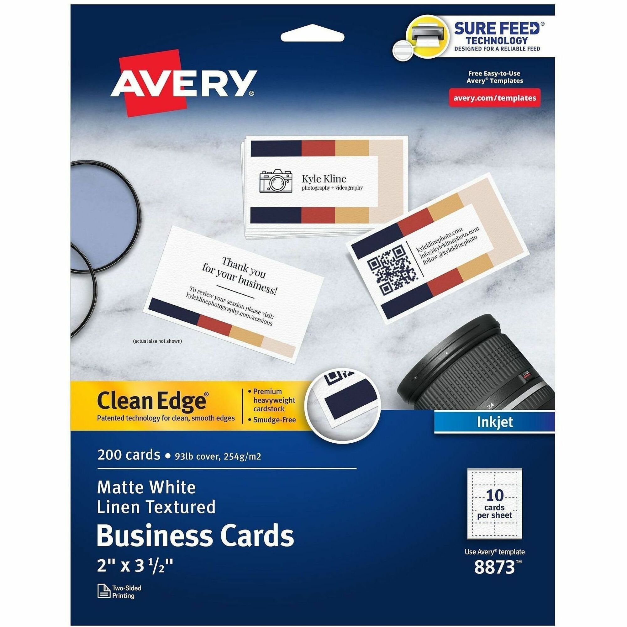 Avery&reg; Clean Edge Business Cards, White Textured, 200 (08873)