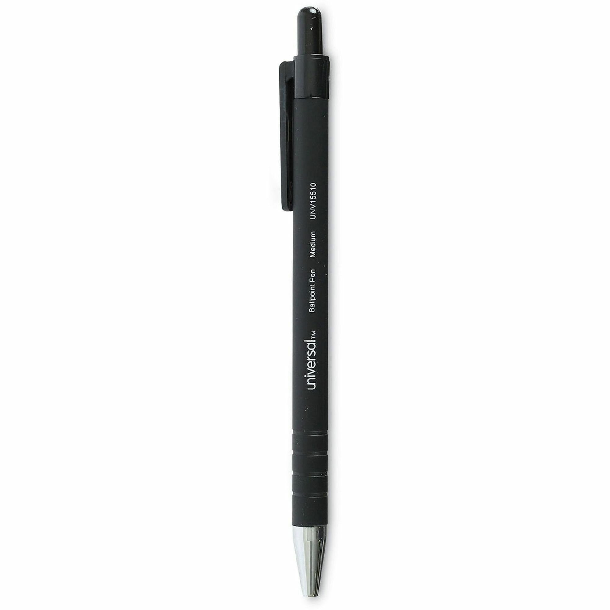 Universal Ballpoint Pen, Retractable, Medium 1 mm, Black Ink, Black Barrel, Dozen