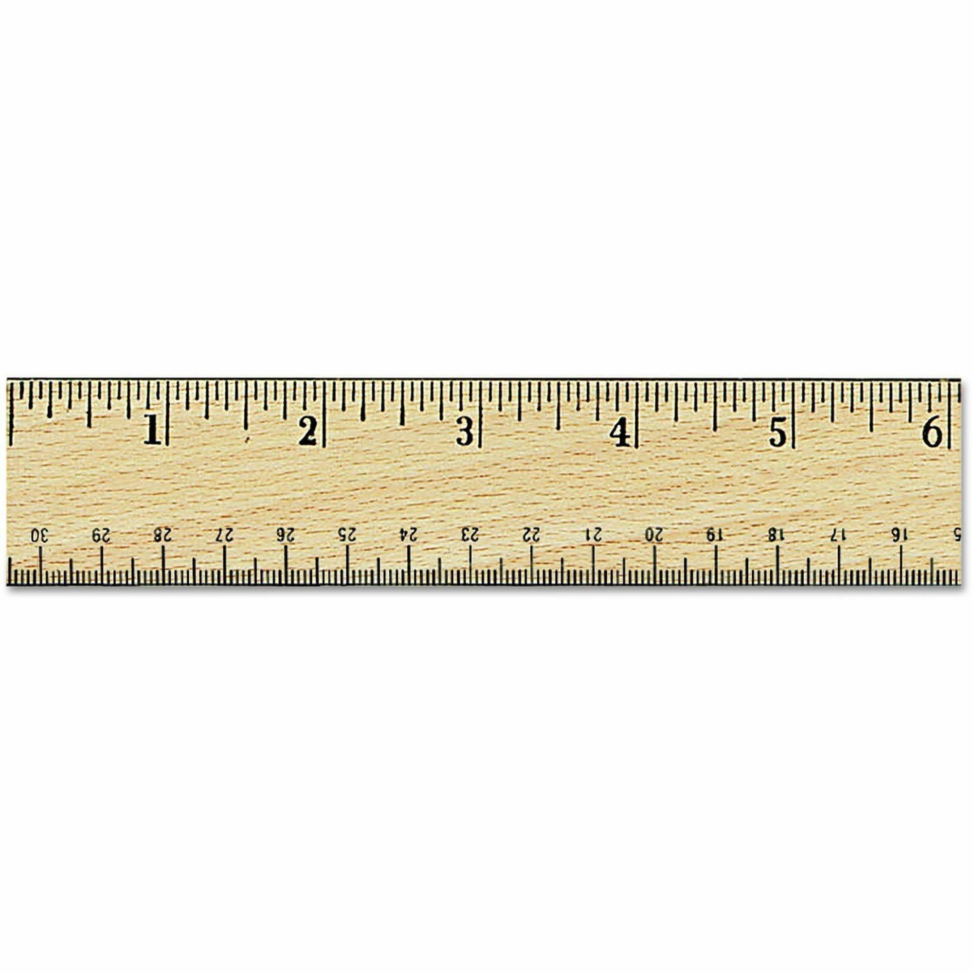 Universal Flat Wood Ruler with Double Metal Edge, 12" , Clear Lacquer Finish