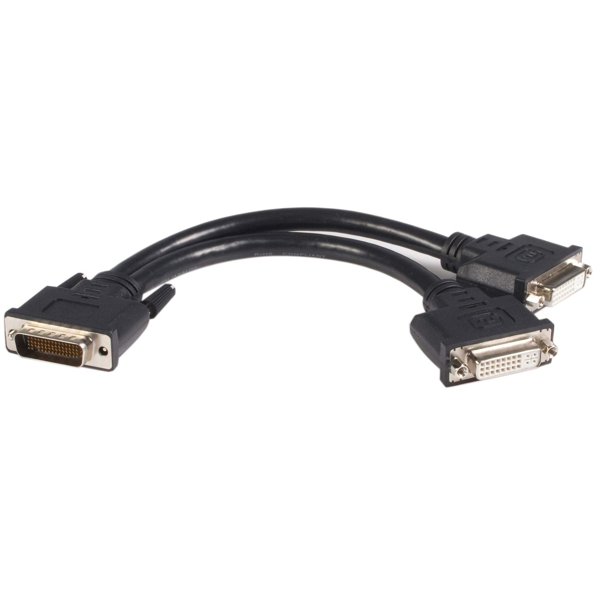 StarTech.com LFH 59 Male to Dual Female DVI I DMS 59 Cable - 8" DMS-59/DVI Video Cable for Video Device, Monitor, Graphics Card, Workstation - First End: 2 x 29-pin DVI-I Digital Video - Female, Video - Female - Second End: 1 x 59-pin DMS-59 Video - Male - Splitter Cable - Supports up to 1920 x 1200 - Nickel Plated Connector - Black - 1 Each