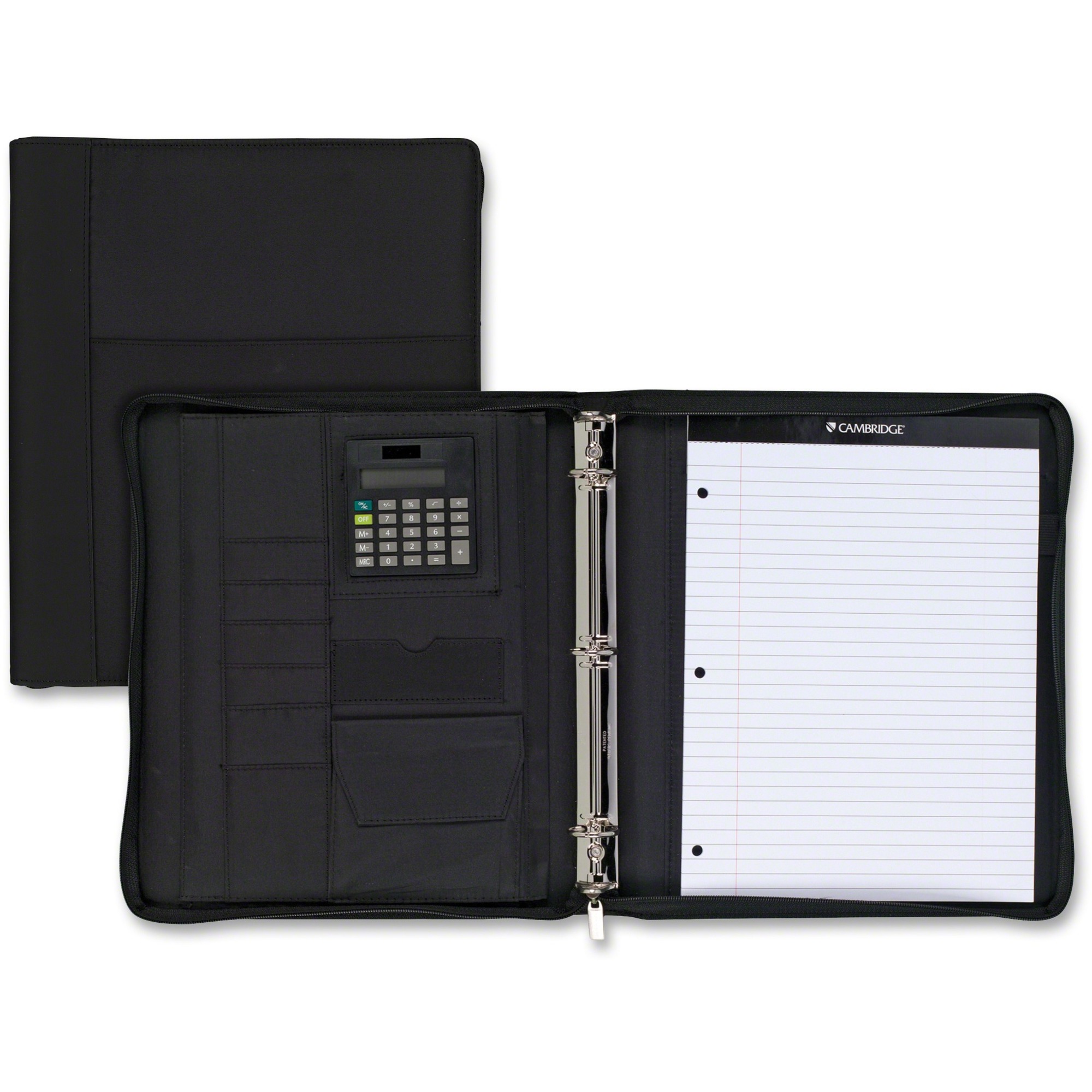 MeadWestvaco Cambridge City Zipper Binder - 1" Binder Capacity - Letter - 8 1/2" x 11" Sheet Size - 3 Ring - Fastener: Ring - MicroFiber - Black - Zipper Closure - 1 Each
