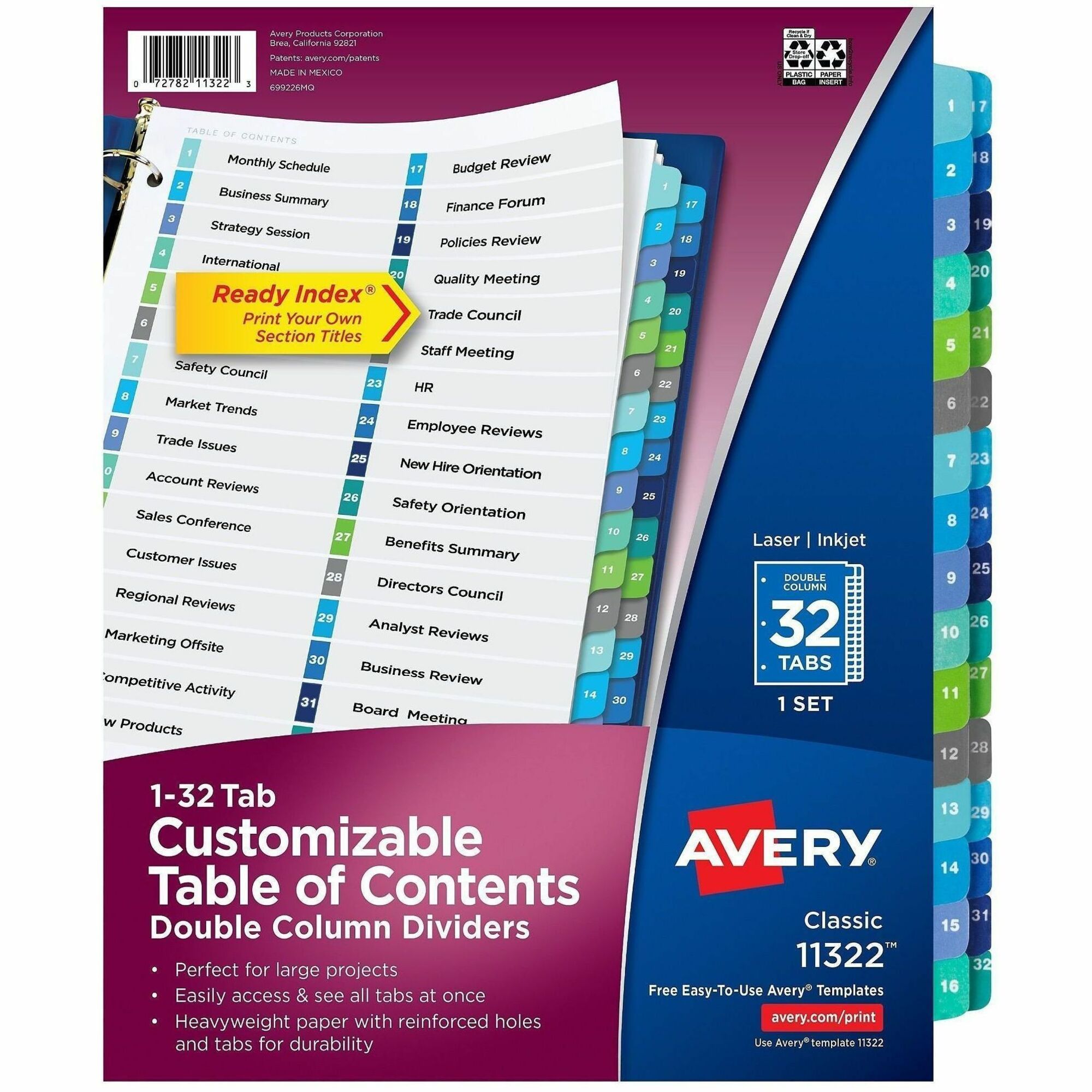 Avery Avery(R) Double Column Dividers, 32 Tabs, Ready Index (11322)