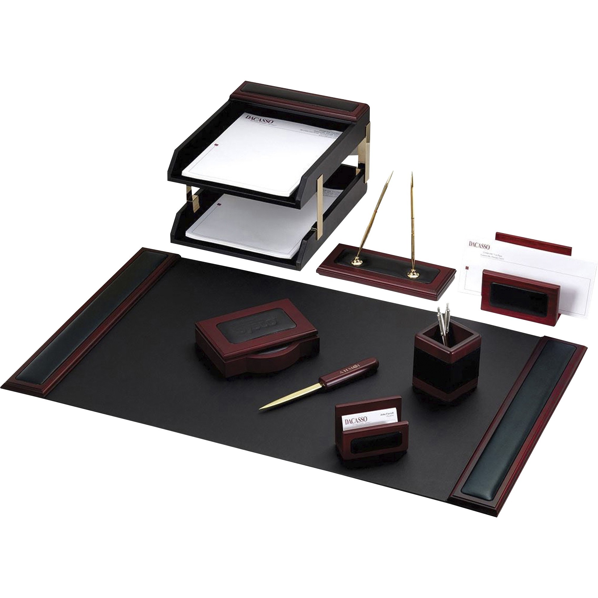 Dacasso Rosewood & Leather Desk Set