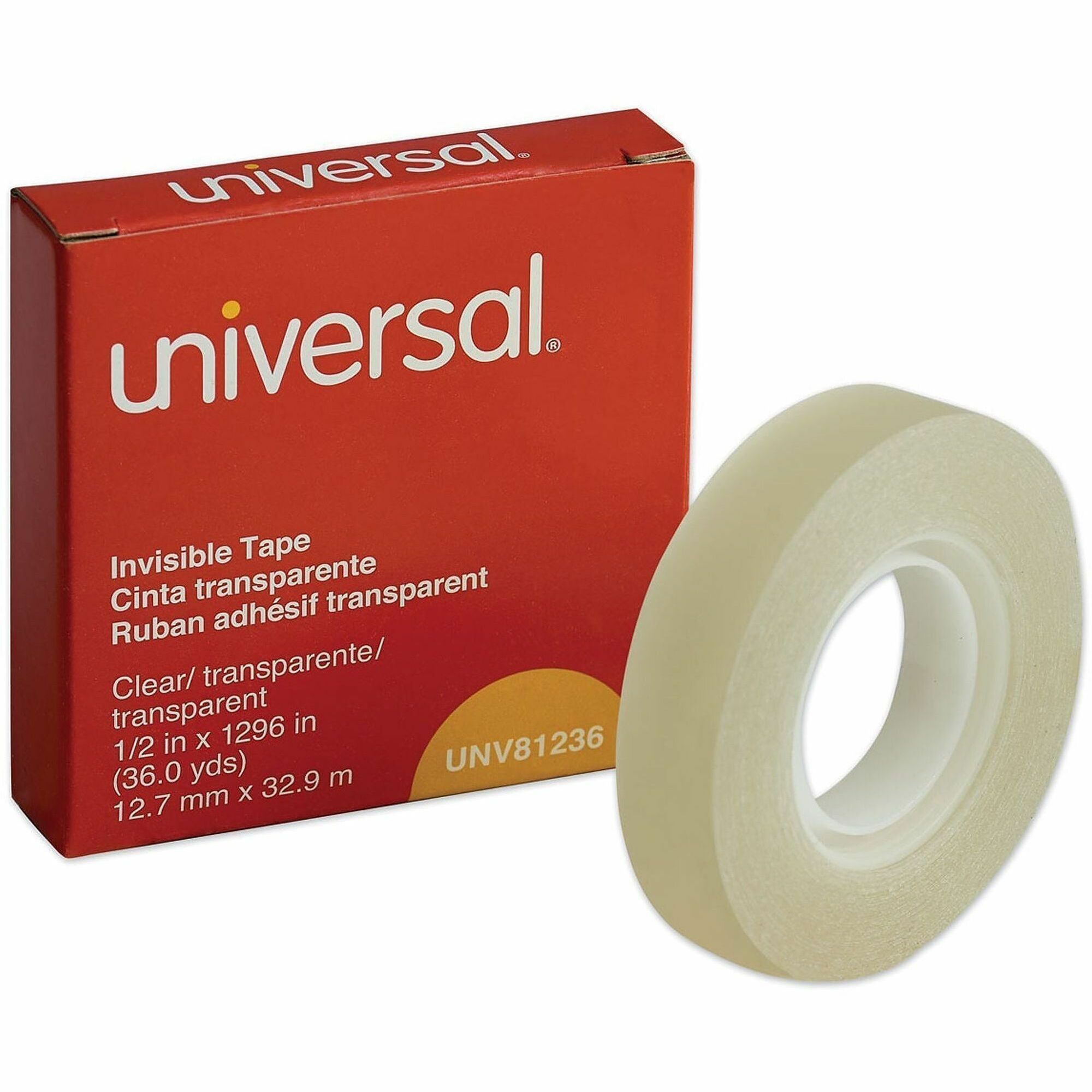 Universal Invisible Tape, 1" Core, 0.5" x 36 yds, Clear