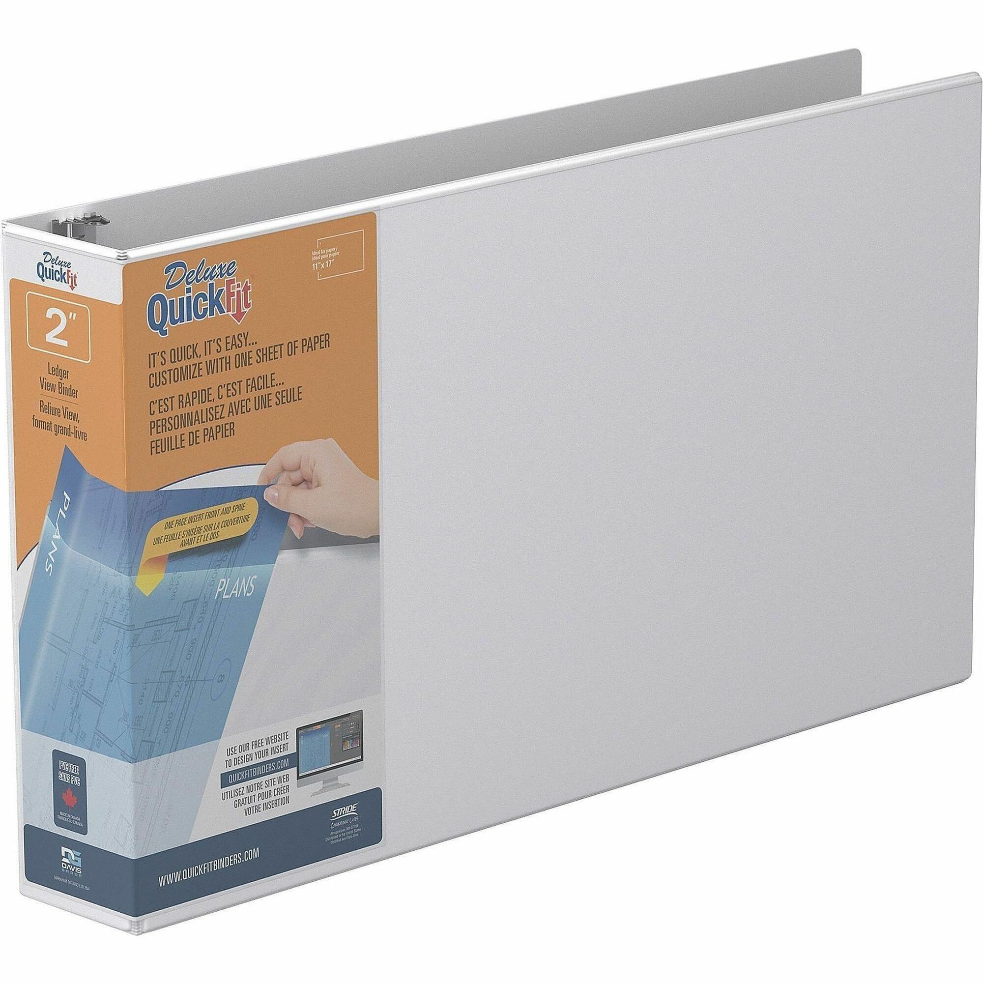 QuickFit Heavy-Duty Landscape 3-Ring Binder, D-Ring, View Binder, 2 Inch, White