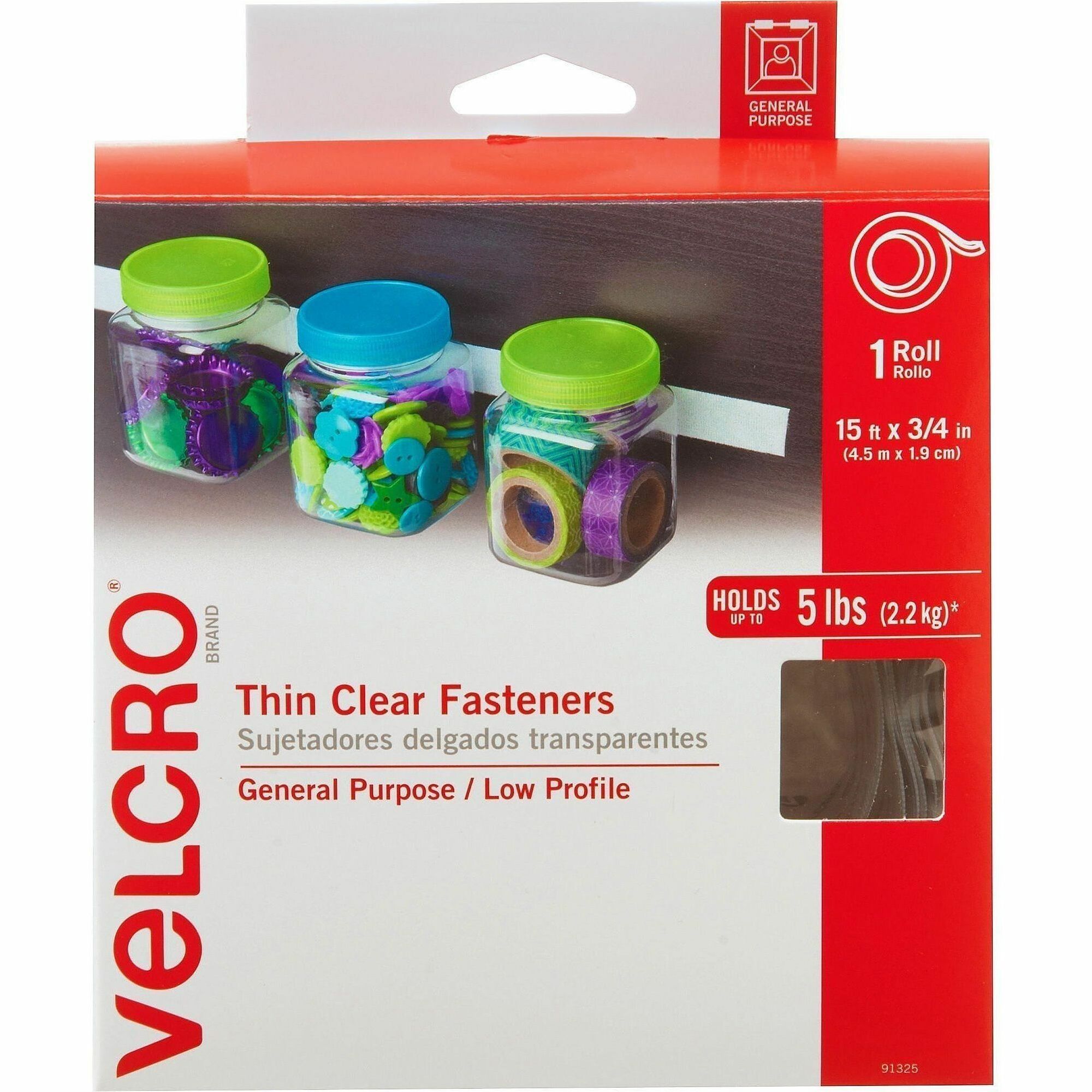 VELCRO&reg; Thin Clear Fasteners 15ft x 3/4in Roll Clear