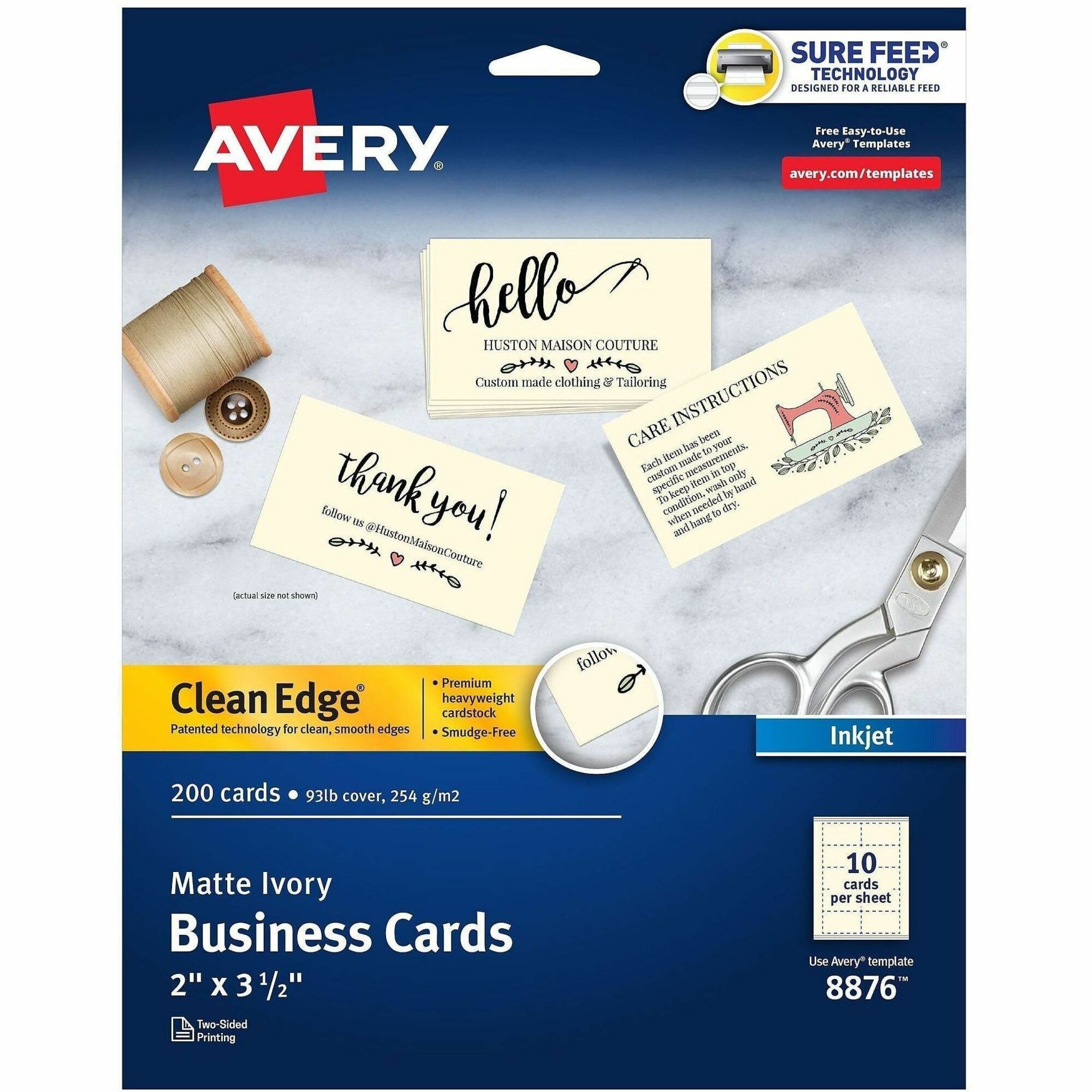 Avery® Clean Edge Business Cards, 2" x 3.5" , Ivory, 200 (08876)