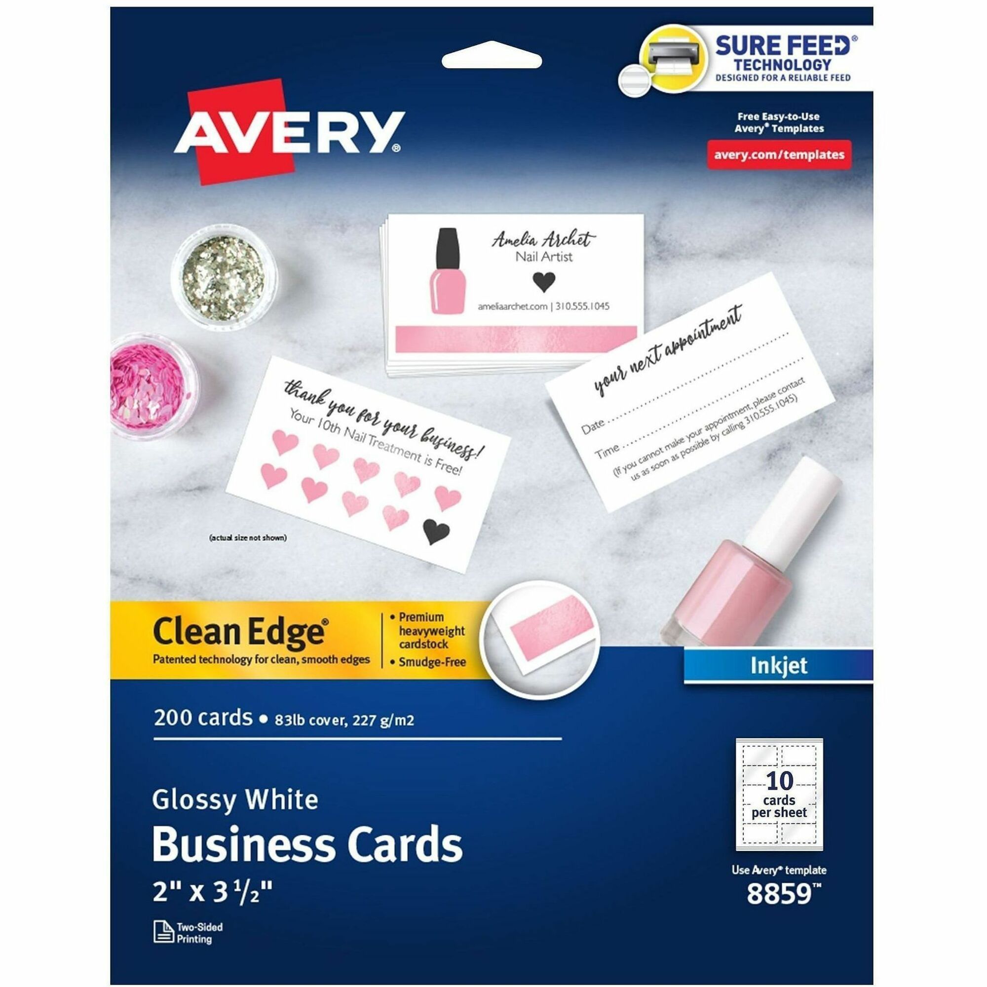 Avery&reg; Clean Edge Business Cards, 2" x 3.5" , Glossy, 200 (08859)