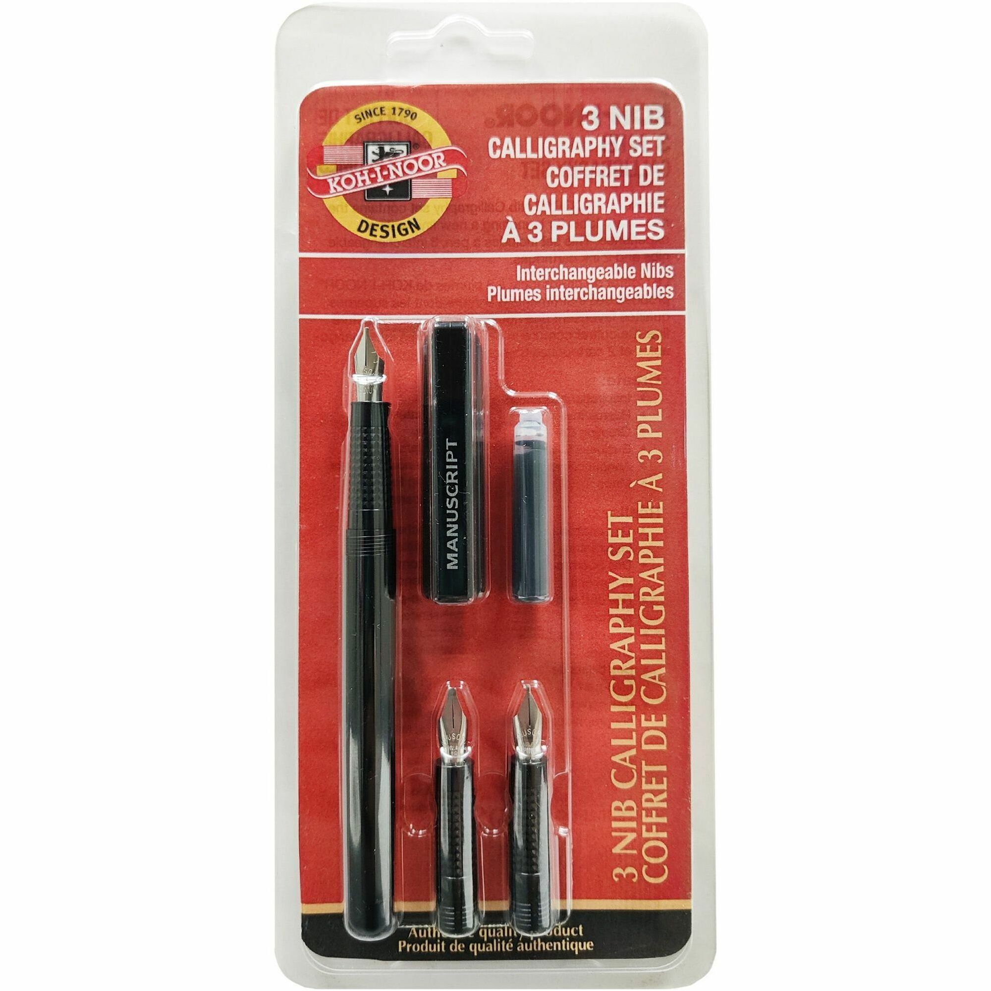 Koh-I-Noor 3-Nib Calligraphy Set - Black, Gold Ink - Black Barrel - Gold - 1 / Set