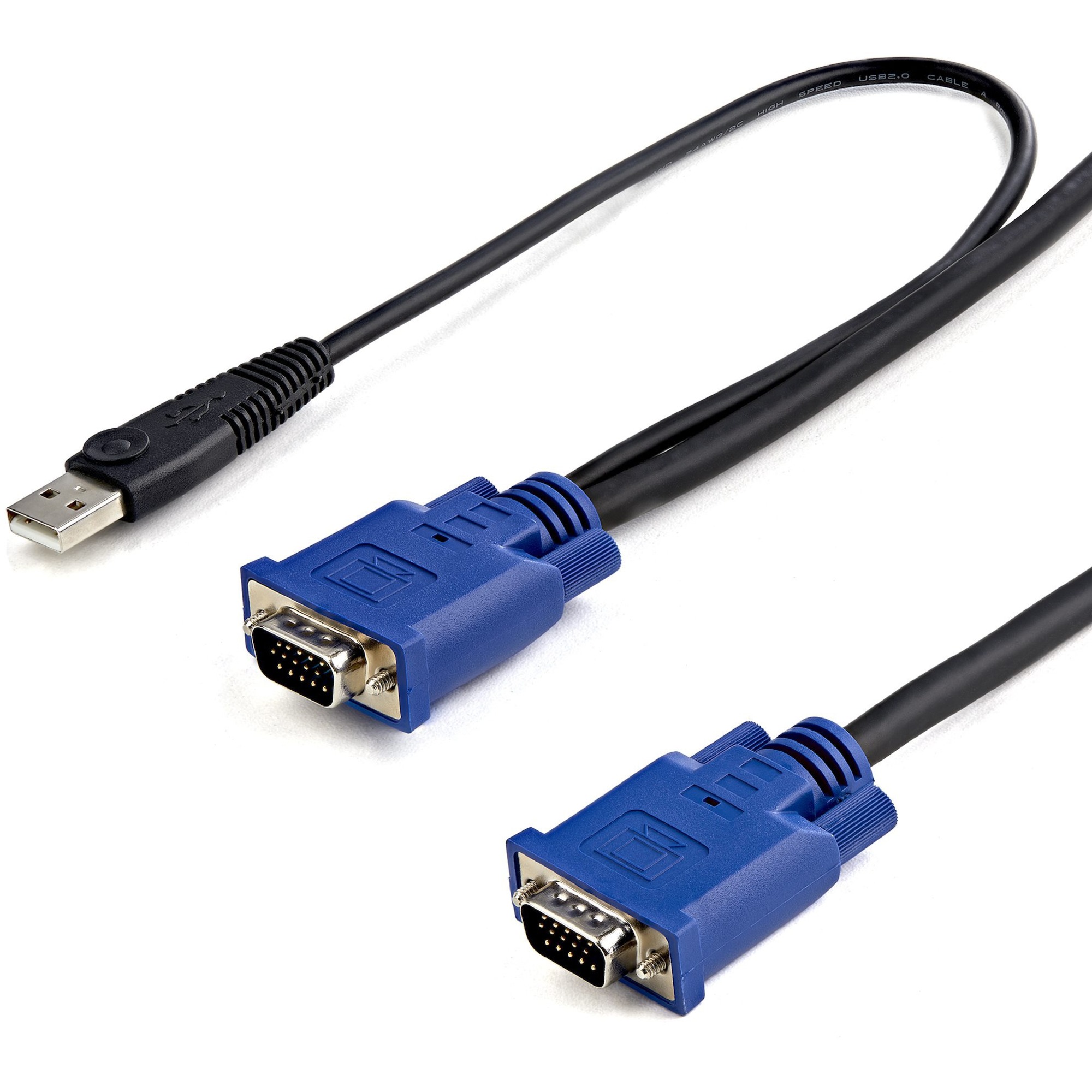 StarTech.com 15 ft 2-in-1 Ultra Thin USB KVM Cable - 15 ft KVM Cable for KVM Switch, Keyboard/Mouse - First End: 1 x 4-pin USB 2.0 Type A - Male - Second End: 1 x 15-pin HD-15 - Male, 1 x 15-pin HD-15 - Male - Black - 1 Each