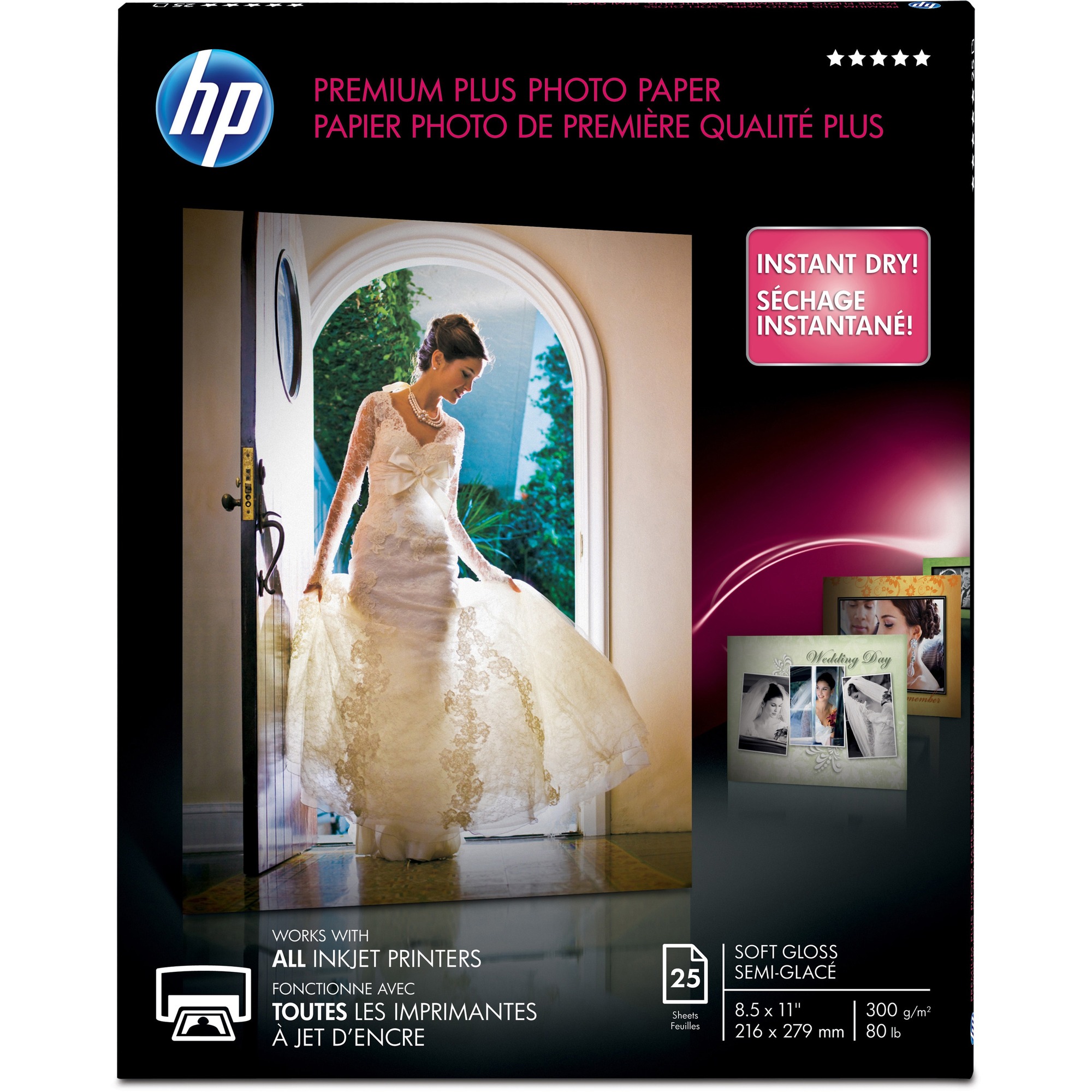 HP Premium Plus Soft Gloss Photo Paper - Letter - 8 1/2" (215.90 mm) x 11" (279.40 mm) - Soft Gloss - Design for the Environment (DfE) - Smudge Proof, Water Resistant, Quick Drying, Fade Resistant - White - 1 / Pack