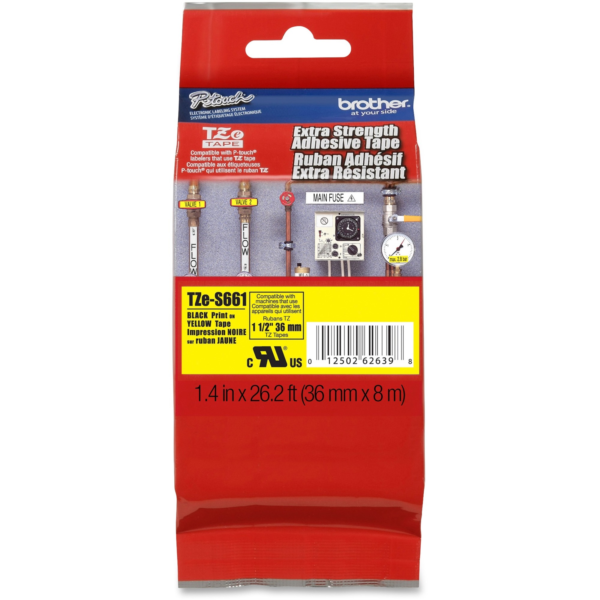 Brother P-touch Industrial TZe Tape Cartridges - x 1 2/5" (35.56 mm) Width - Permanent Adhesive - Thermal Transfer - Yellow - Laminated - 1 Each