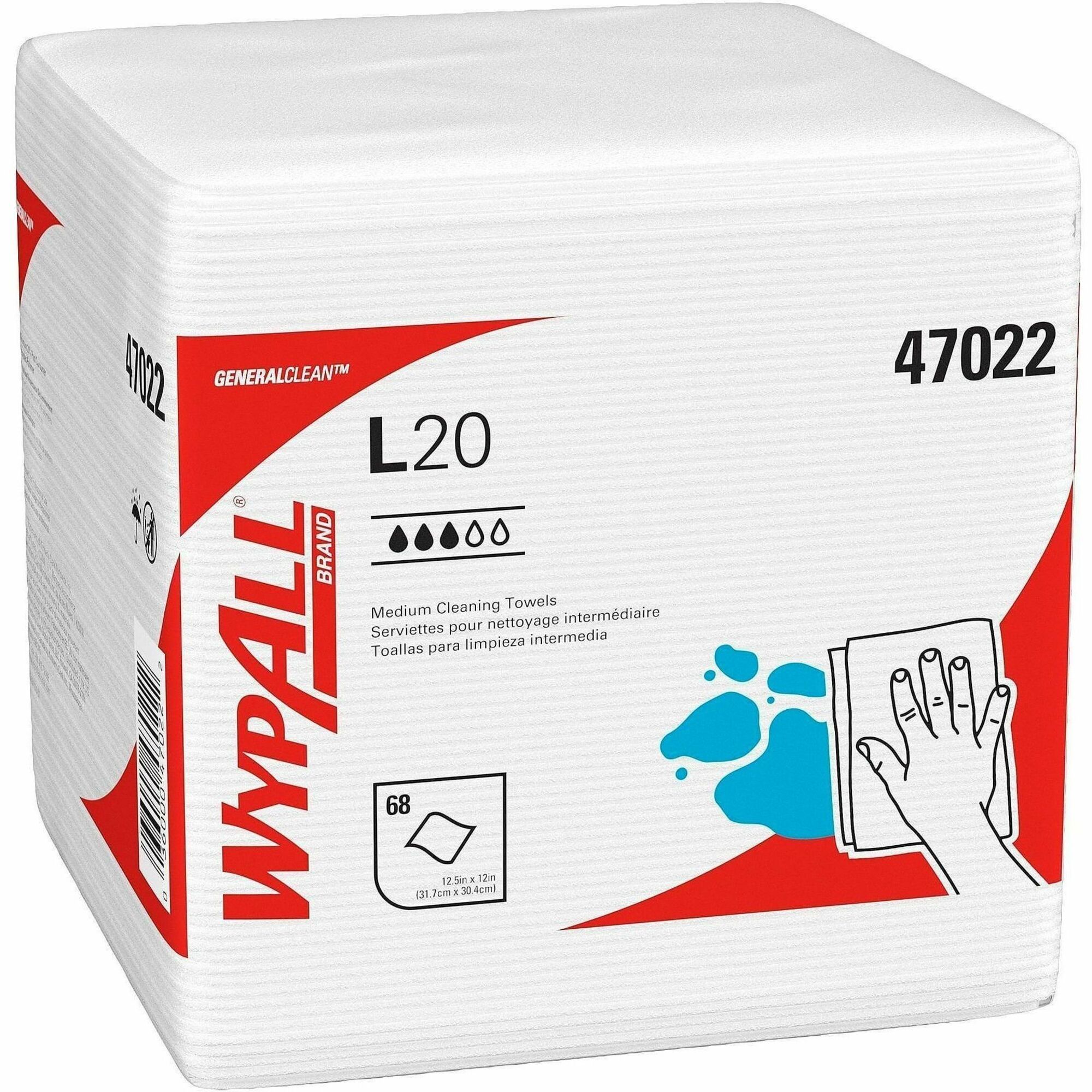 Wypall GeneralClean Cleaning Cloth - For Multi Surface, Multipurpose - Ready-To-Use - Wipe - 12.50" Length x 12" Width - Quarter-fold, Disposable, Absorbent, Textured, Lightweight - White - 1 Carton