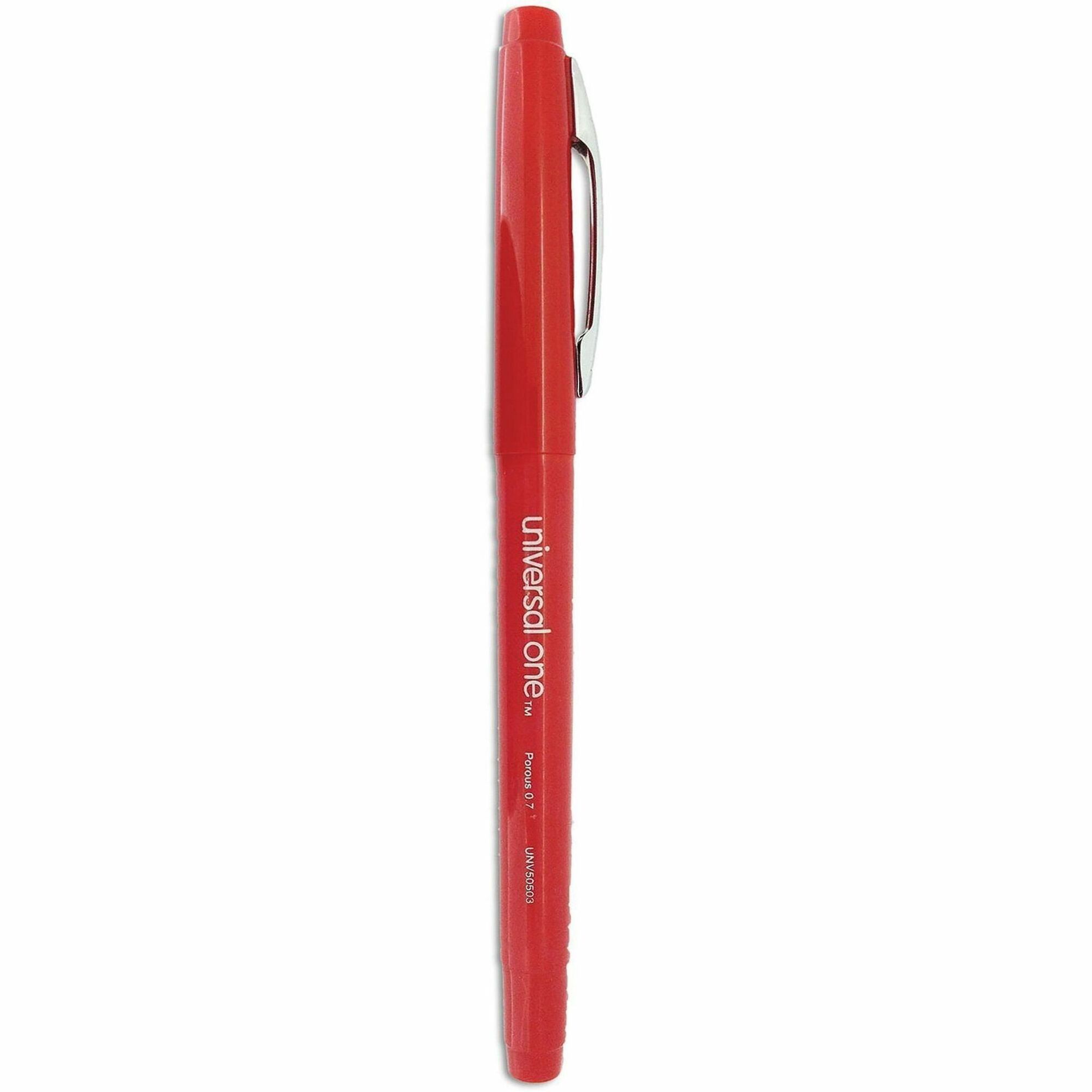 Universal Porous Point Pen, Stick, Medium 0.7 mm, Red Ink, Red Barrel, Dozen