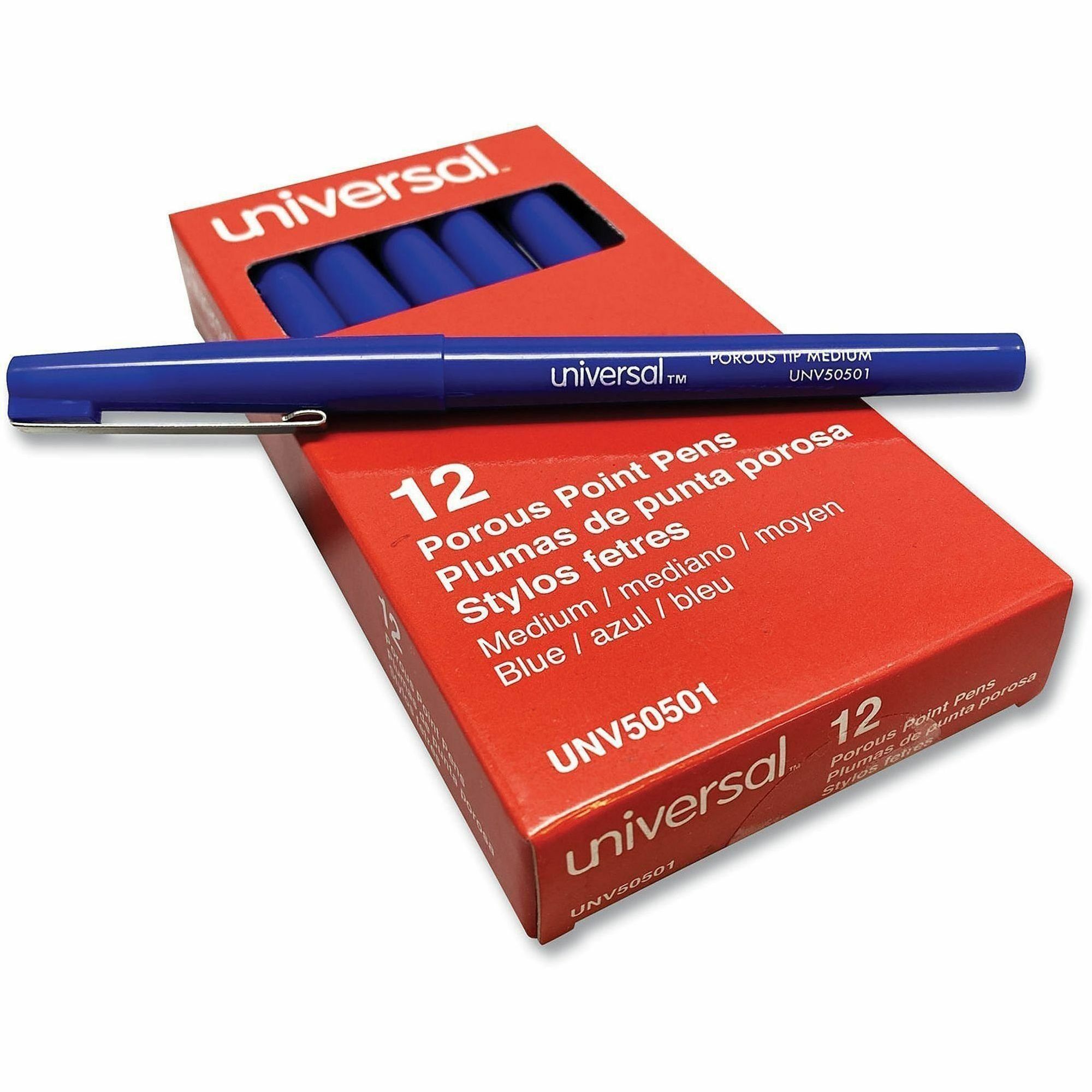 Universal Porous Point Pen, Stick, Medium 0.7 mm, Blue Ink, Blue Barrel, Dozen