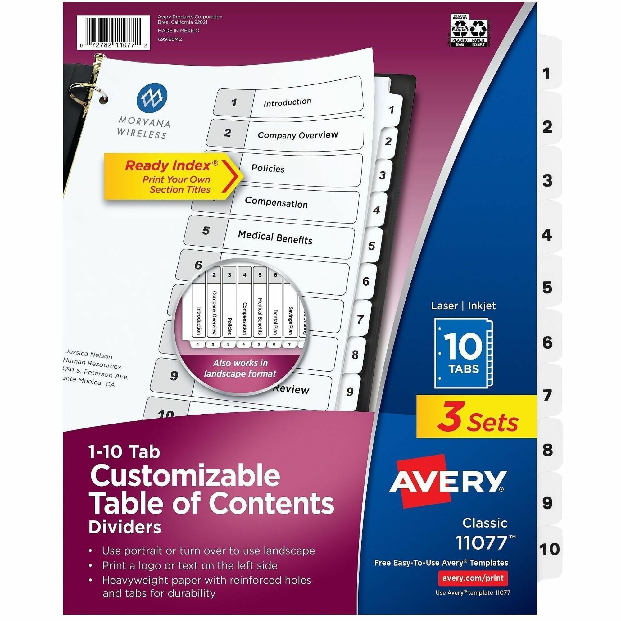 Avery Dividers, 10 Tabs, Ready Index (3 Sets of 11077)