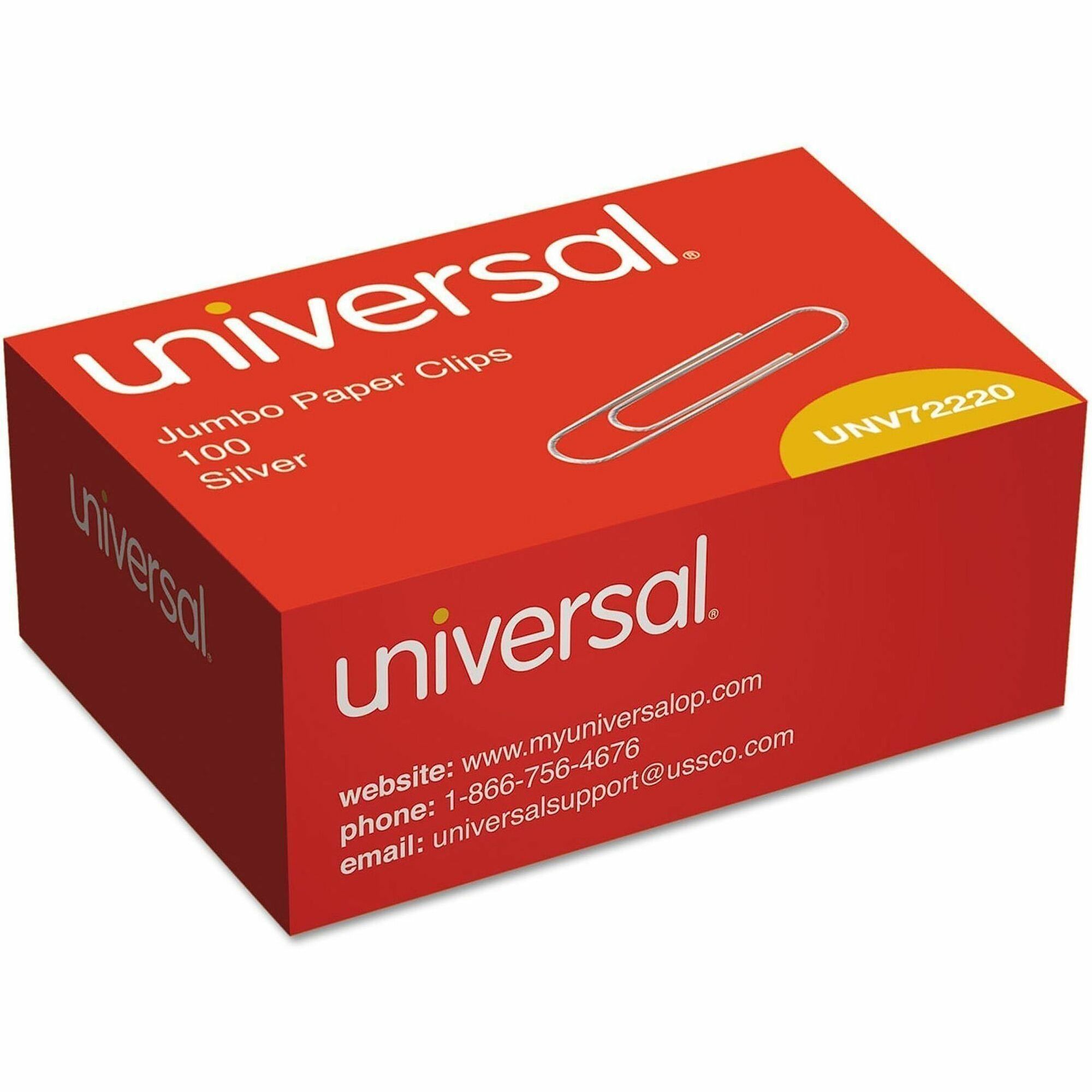 Universal Paper Clips, Jumbo, Smooth, Silver, 100/Box
