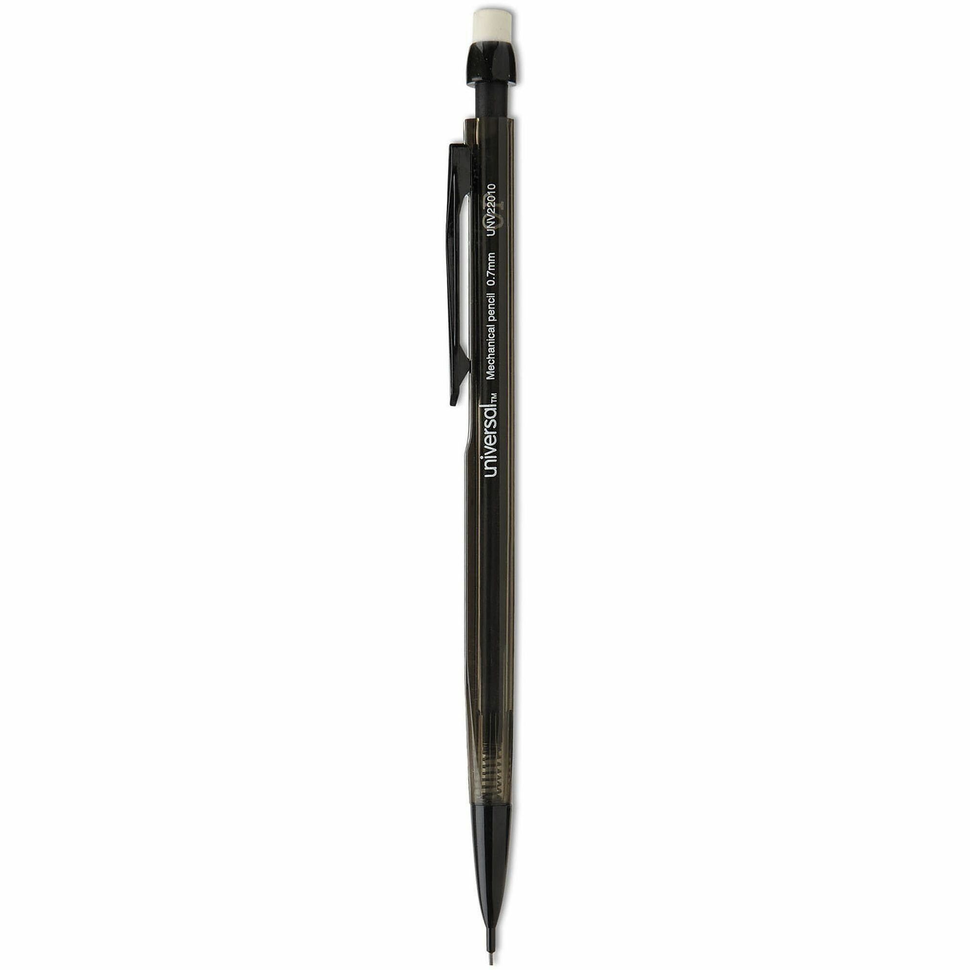 Universal Mechanical Pencil, 0.7 mm, HB (#2), Black Lead, Smoke/Black Barrel, Dozen - 0.7 mm Black Lead - #2, HB - Refillable - Smoke Plastic, Black Barrel - 12 / Dozen