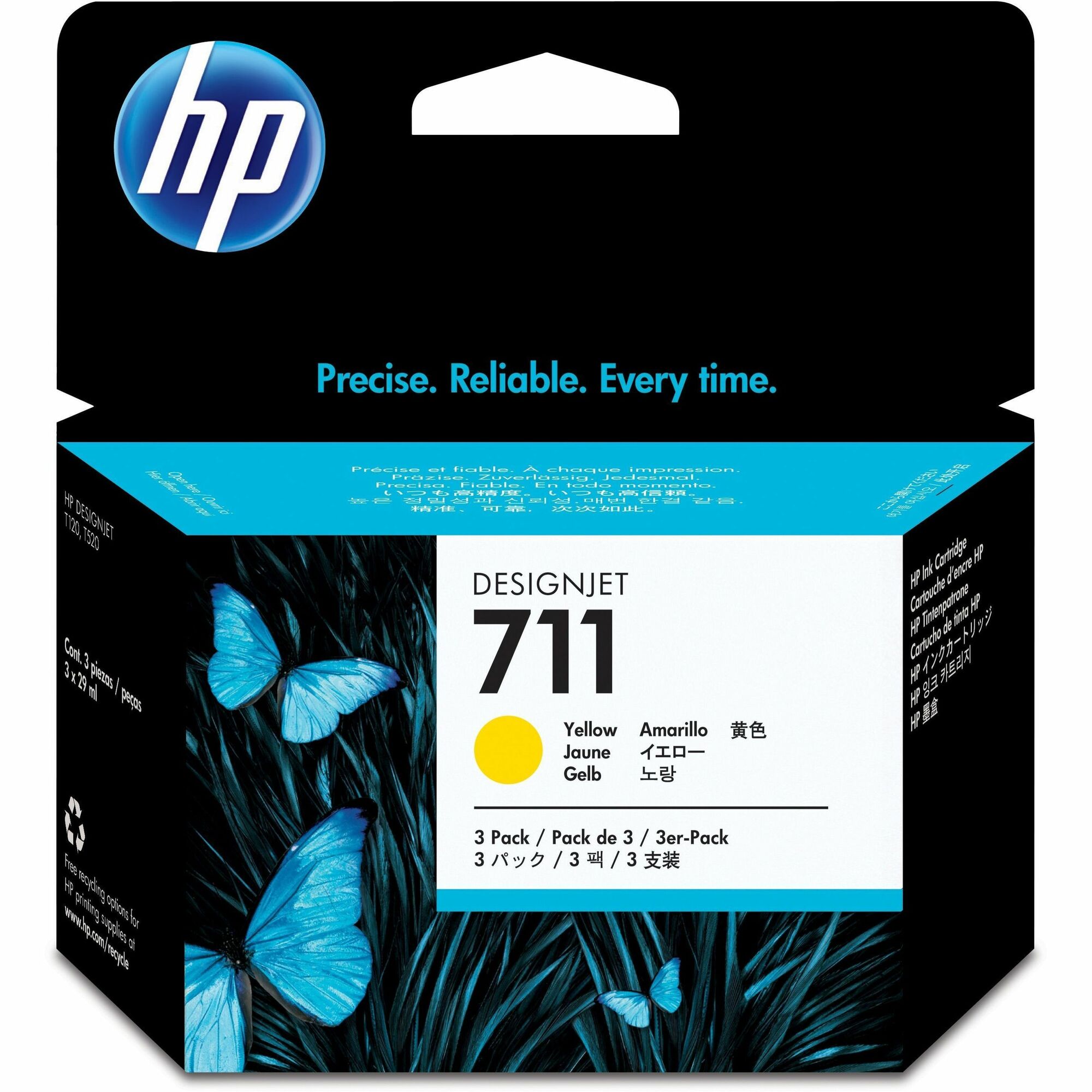 HP 711 (CZ136A) Original Inkjet Ink Cartridge - Multi-pack - Yellow - 3 / Pack - 29 mL