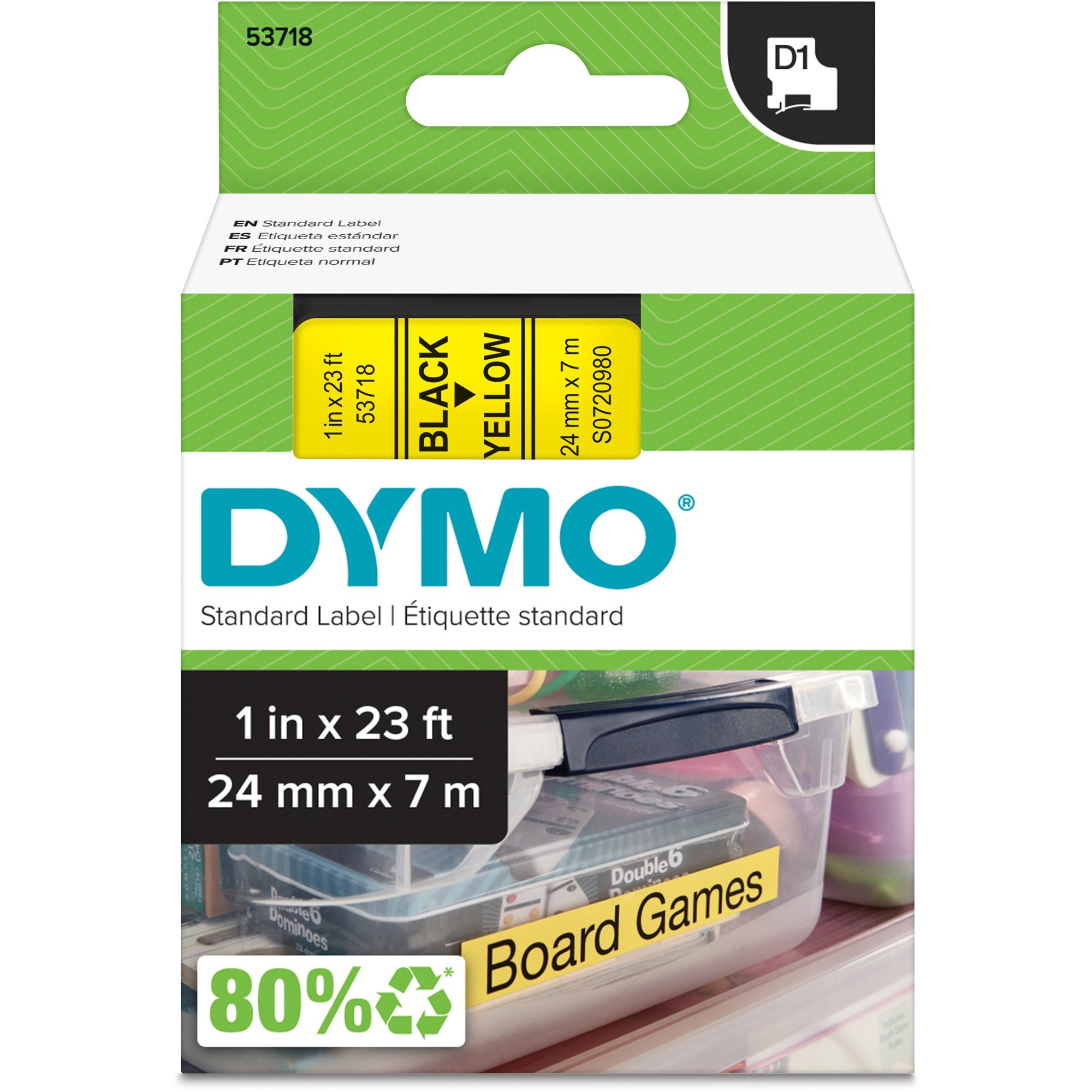 Dymo Polyester-coated D1 Tape - x 1" Width - Glossy - Yellow - 1 Each