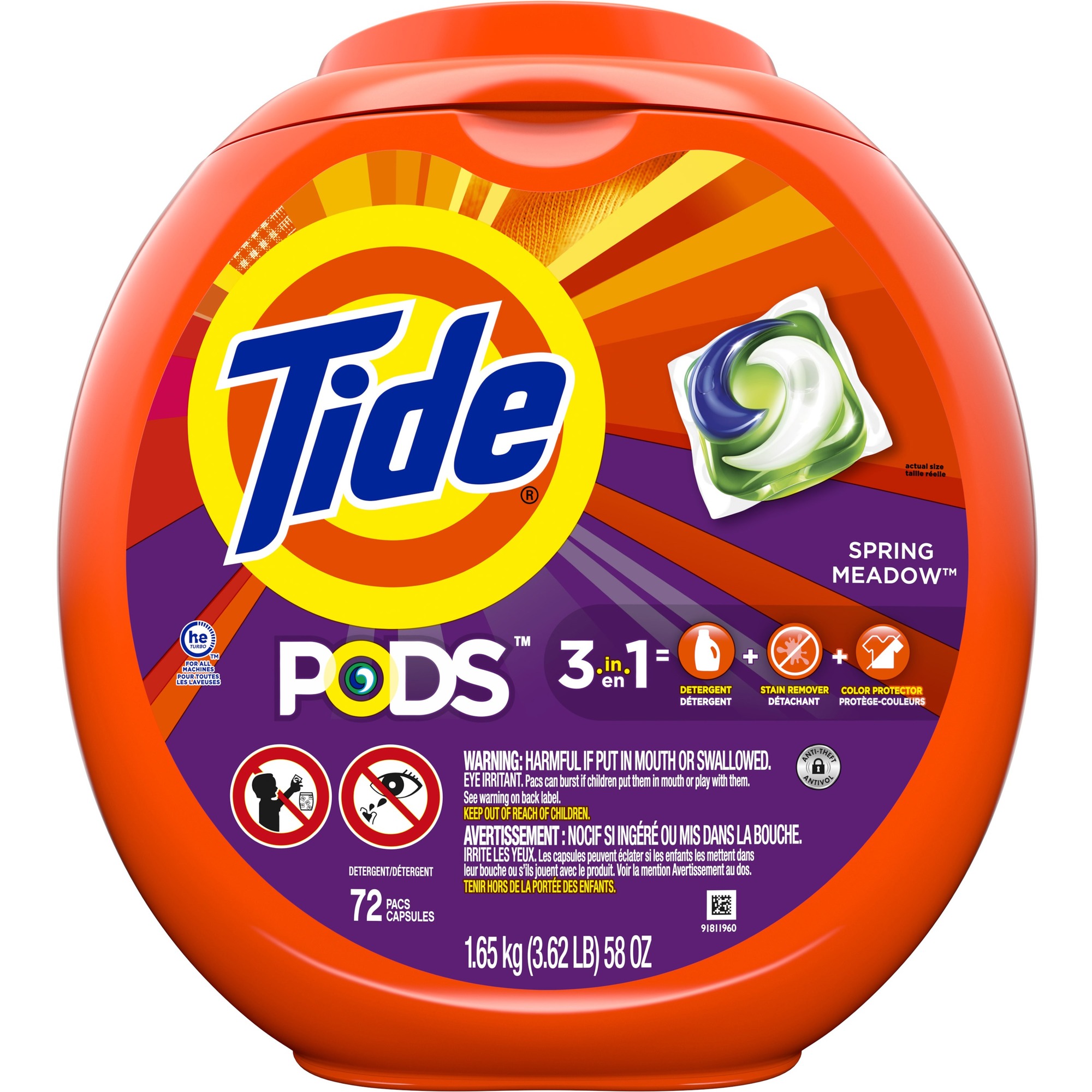 Tide Pods Laundry Detergent Spring Meadow Scent 72 / Pack Blue