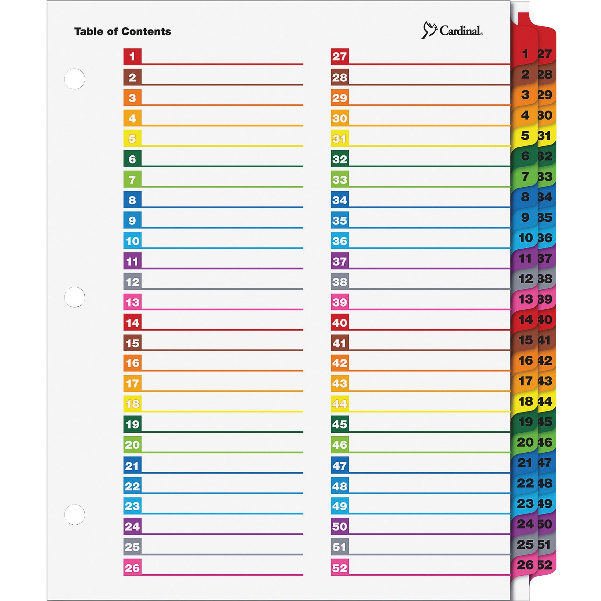 Cardinal Onestep Printable Table Of Contents And Dividers 52 Tab