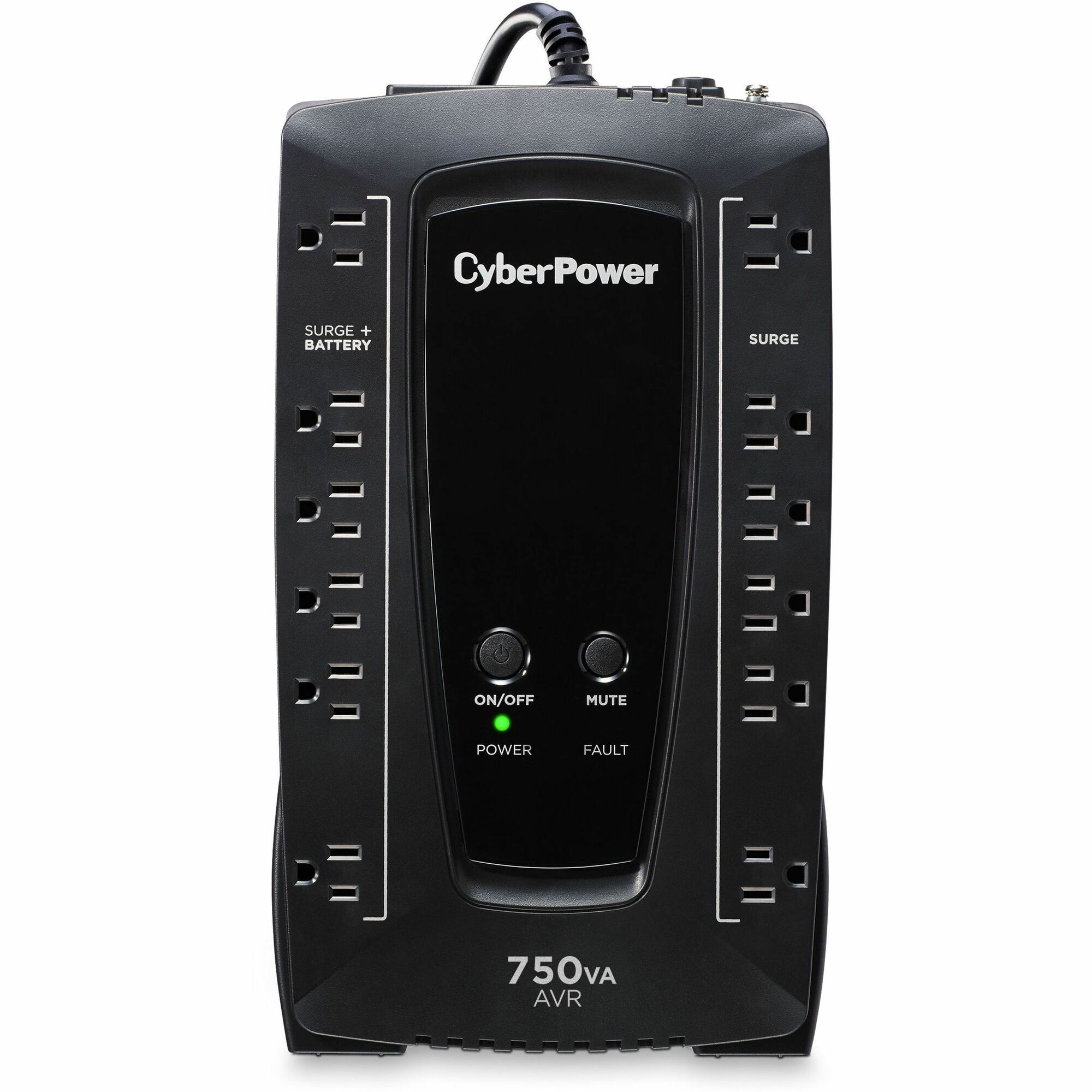 CyberPower AVR Series AVRG750U 750VA 450W Desktop UPS with AVR and USB - Desktop - 8 Hour Recharge - 2.50 Minute Stand-by - 120 V AC Input - 120 V AC Output - USB - 12 x NEMA 5-15R