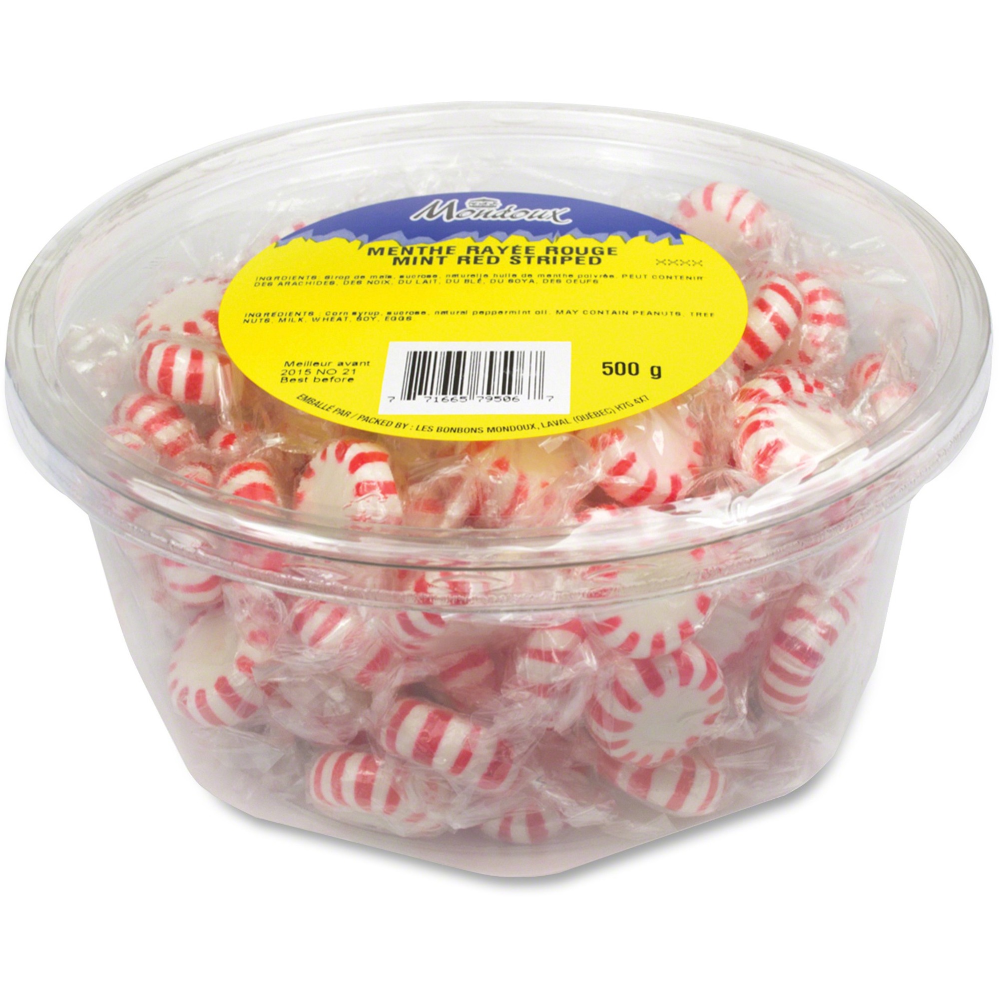 Mondoux Red Striped Mints Tub - Peppermint - Individually Wrapped - 500 ...