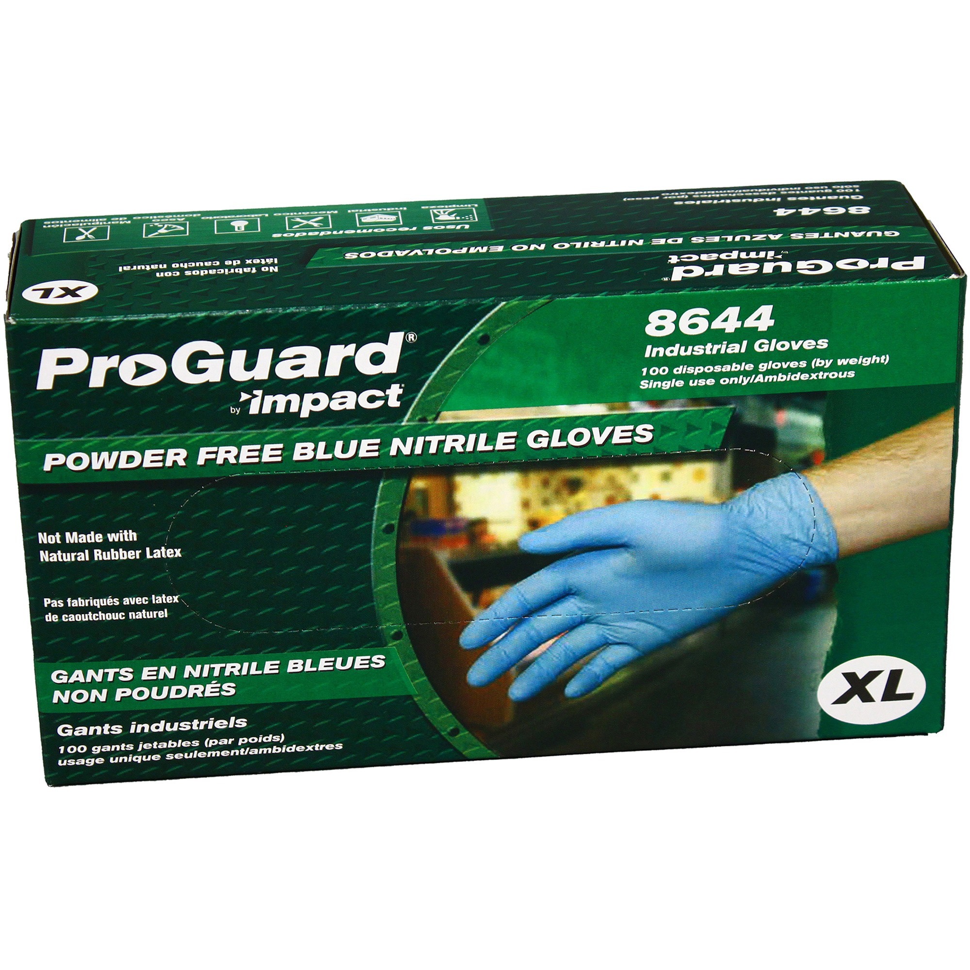 ProGuard PF Nitrile General Purpose Gloves - X-Large Size - Unisex - Nitrile - Blue - Ambidextrous, Puncture Resistant, Disposable, Powder-free, Allergen-free, Beaded Cuff, Comfortable, Textured Grip - For Chemical, Laboratory Application, Food Handling, 