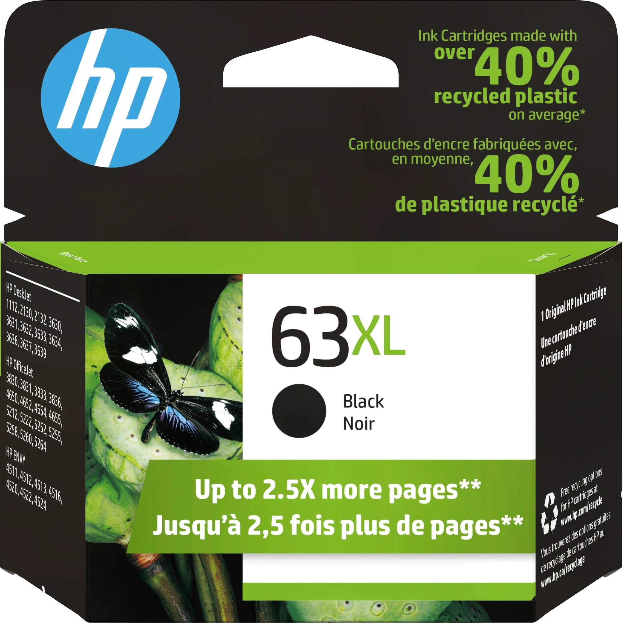 HP 63XL Ink Cartridge Black Inkjet High Yield 480 Page OEM